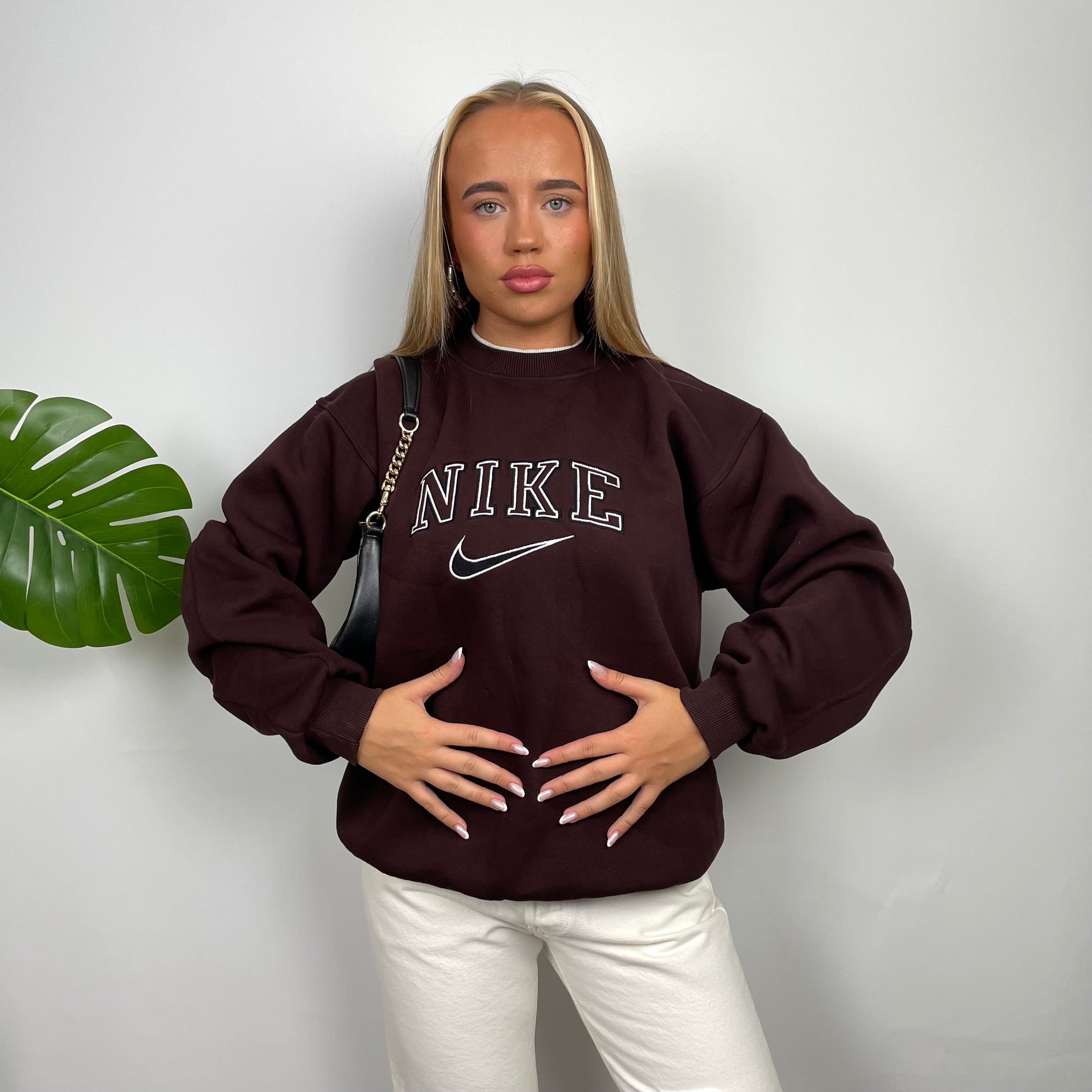 Nike Brown Embroidered Spell Out Sweatshirt (L)