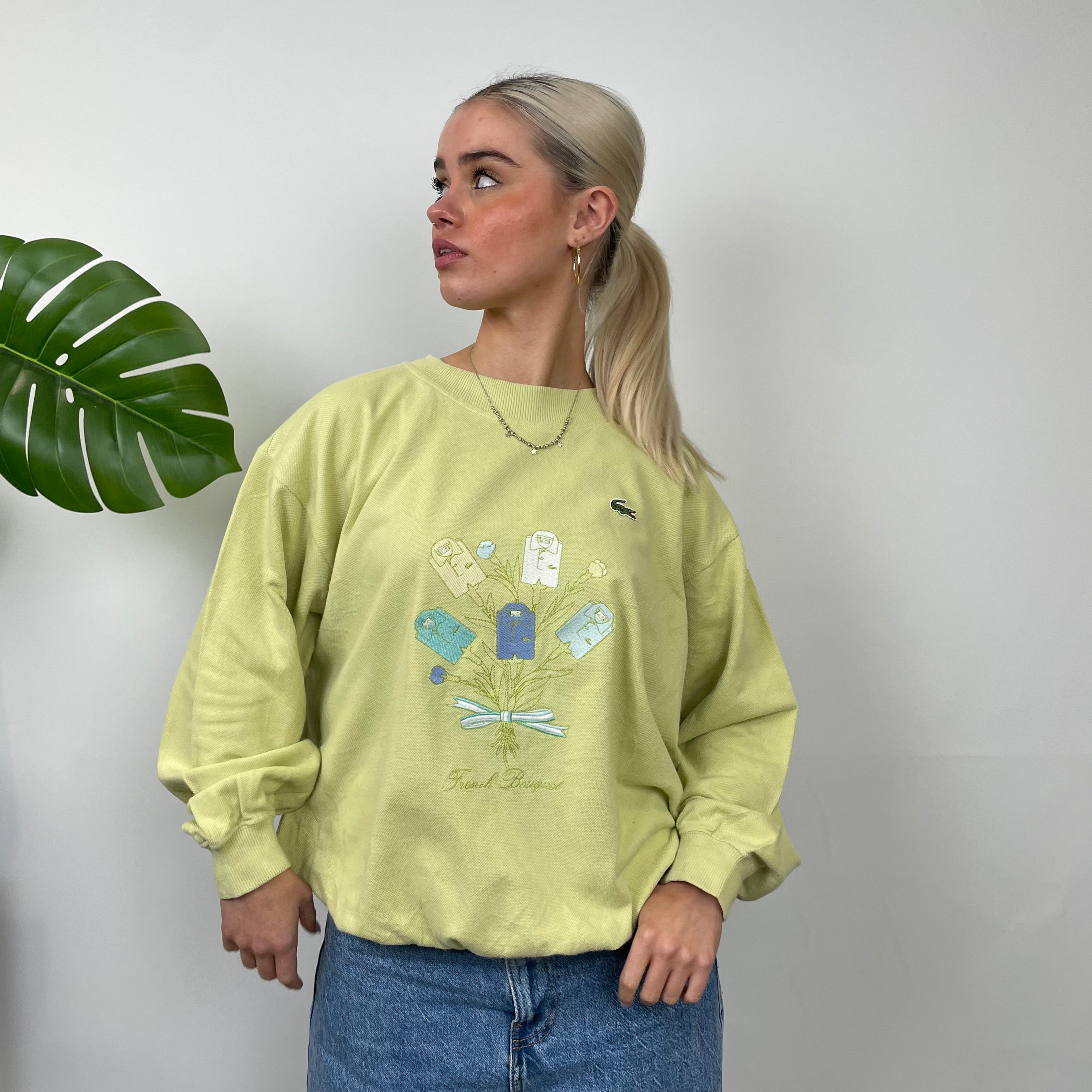 Lacoste RARE Lime Embroidered Spell Out Sweatshirt (M)