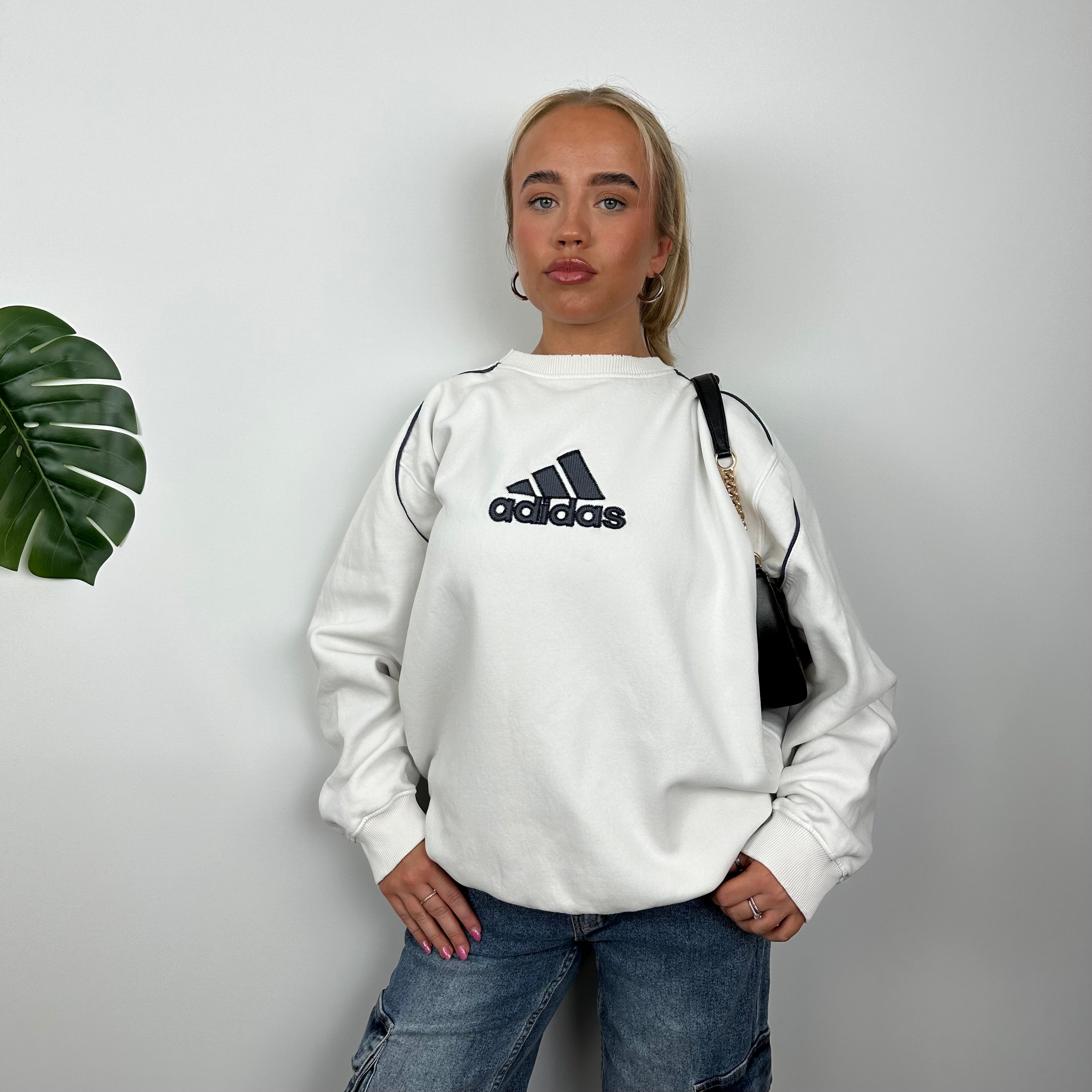 Adidas White Embroidered Spell Out Sweatshirt (L)