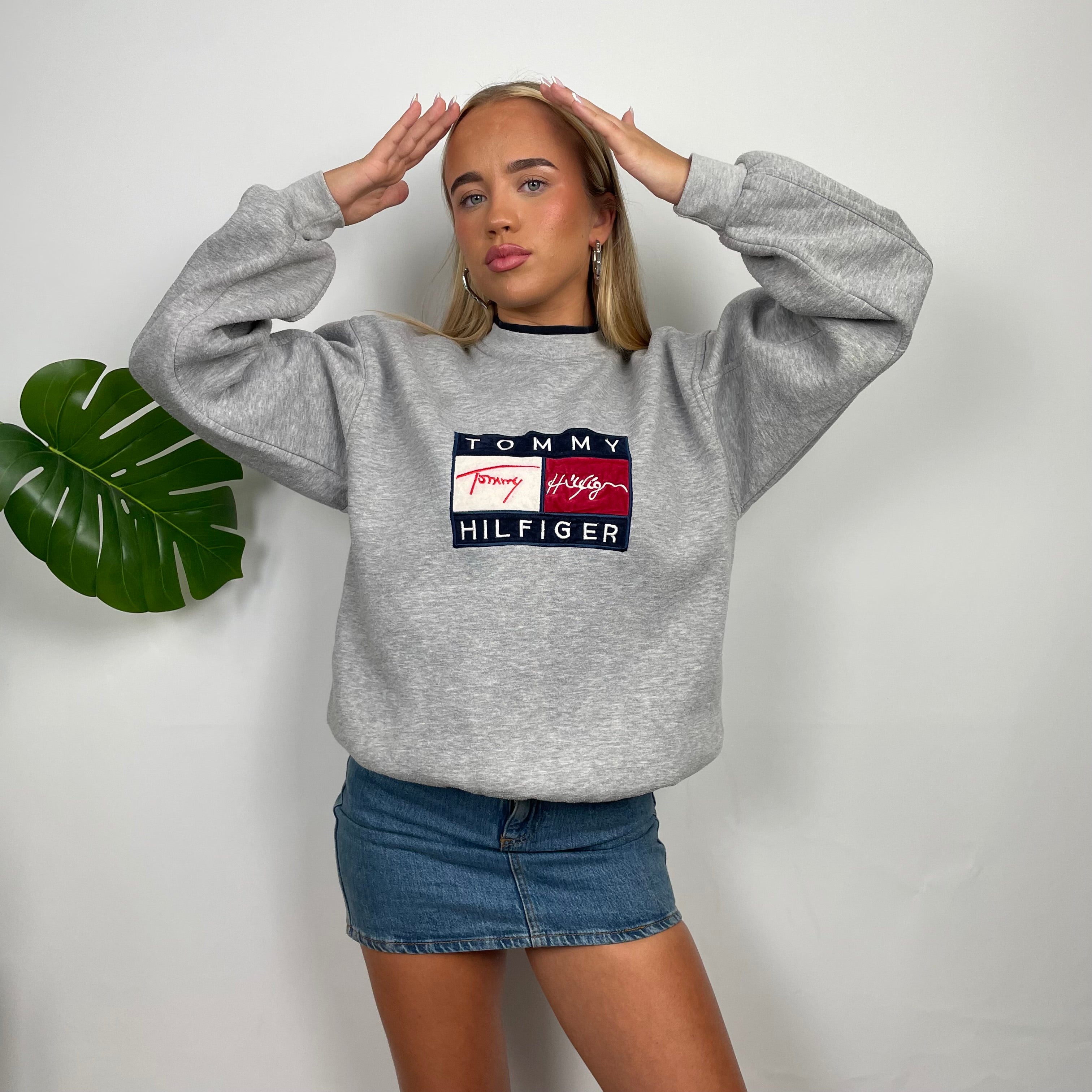 Tommy Hilfiger Grey Embroidered Spell Out Sweatshirt (S)