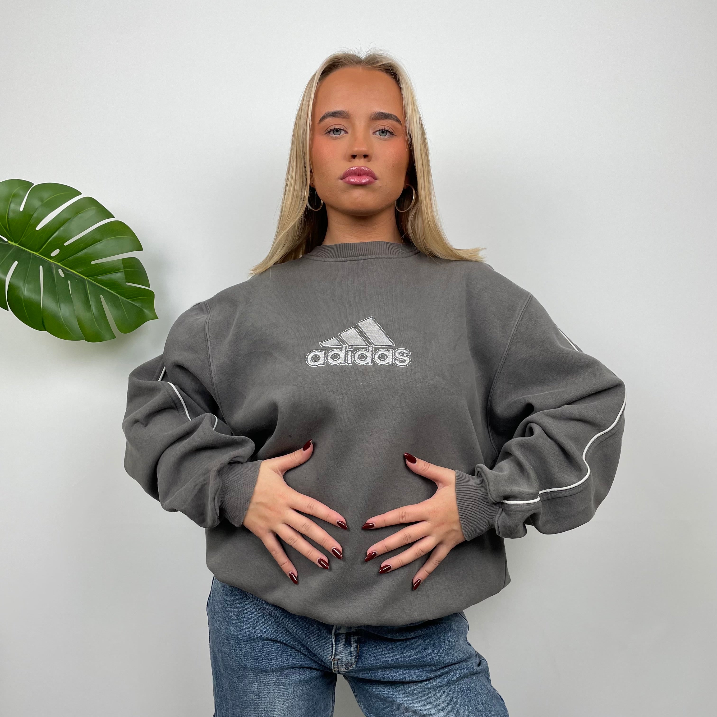 Adidas Grey Embroidered Spell Out Sweatshirt