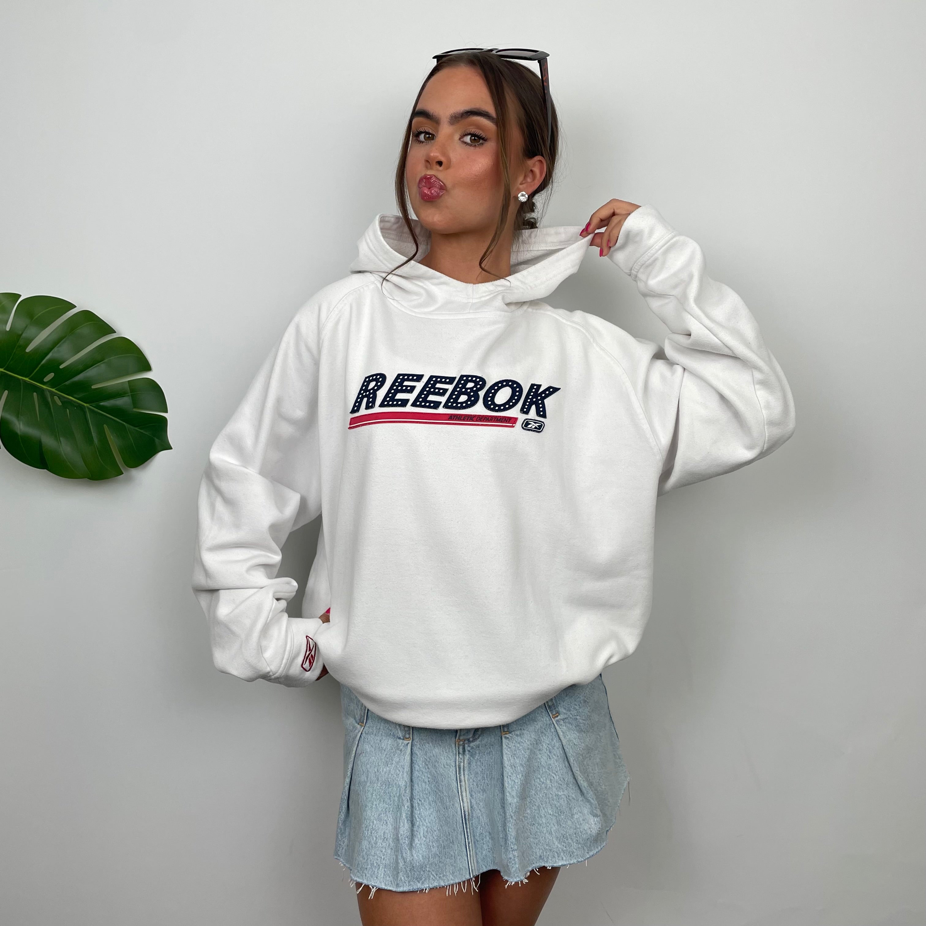 Reebok White Embroidered Spell Out Hoodie (M)