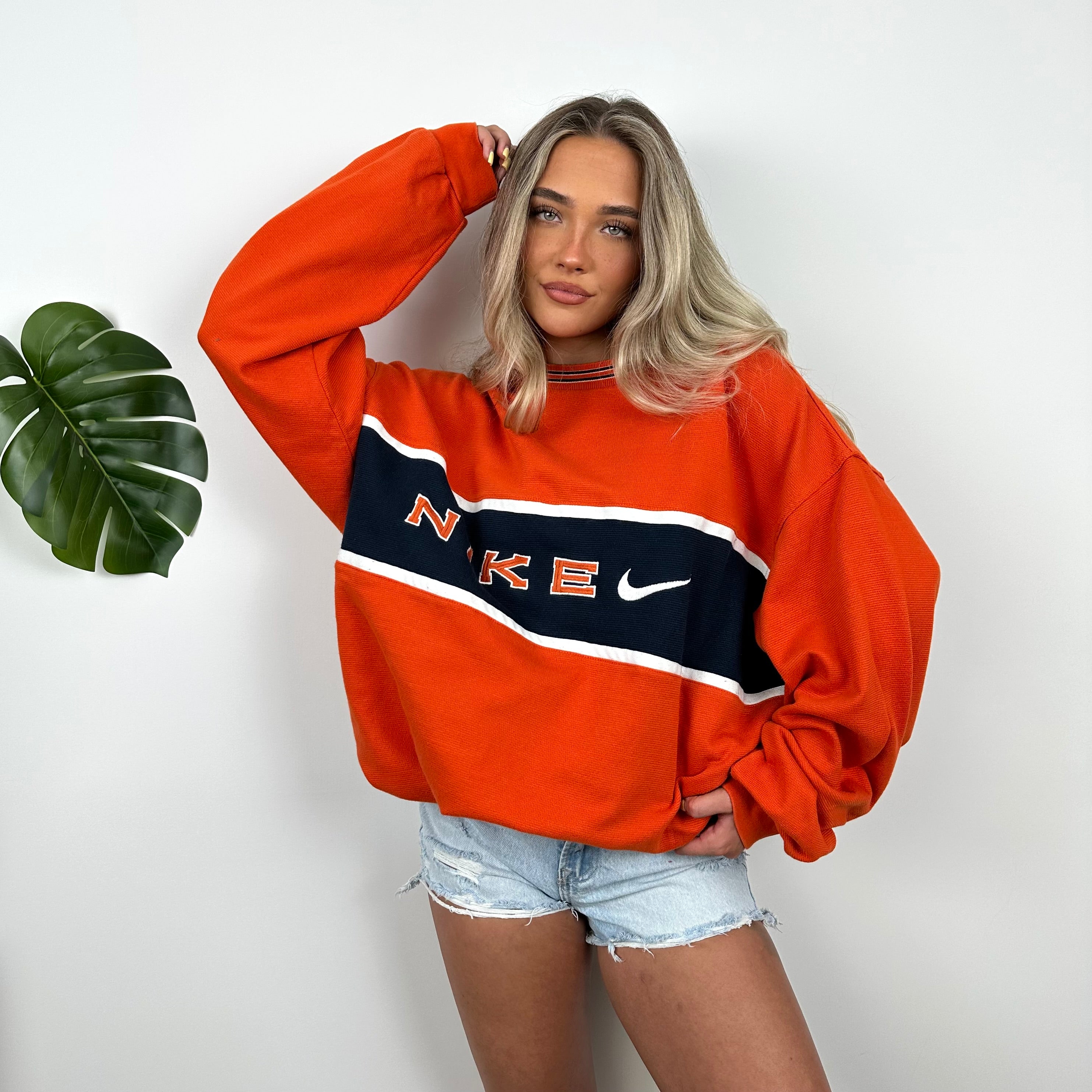 Nike Orange Embroidered Spell out Sweatshirt (XL)