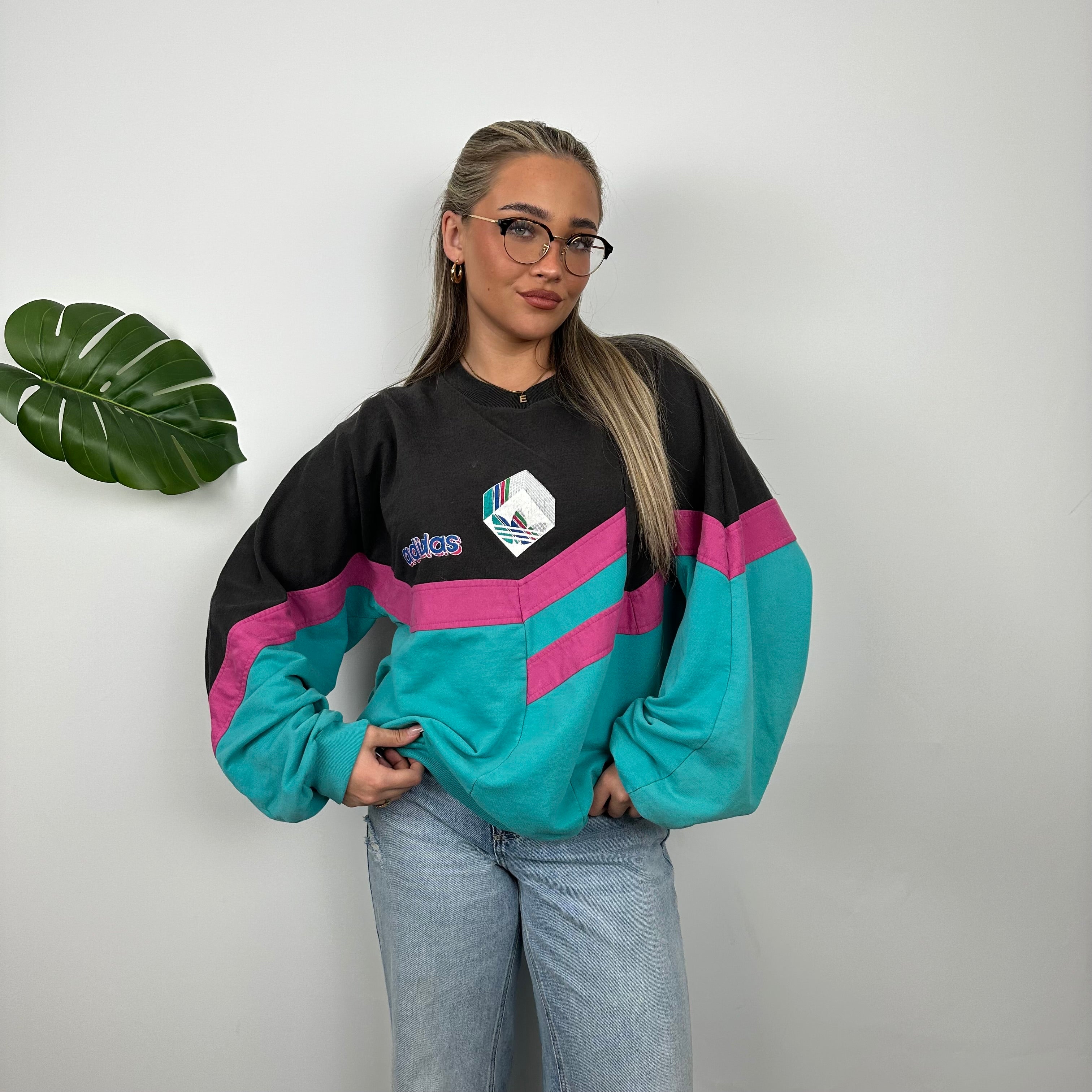 Adidas Colour Block Embroidered Spell Out Sweatshirt (L)