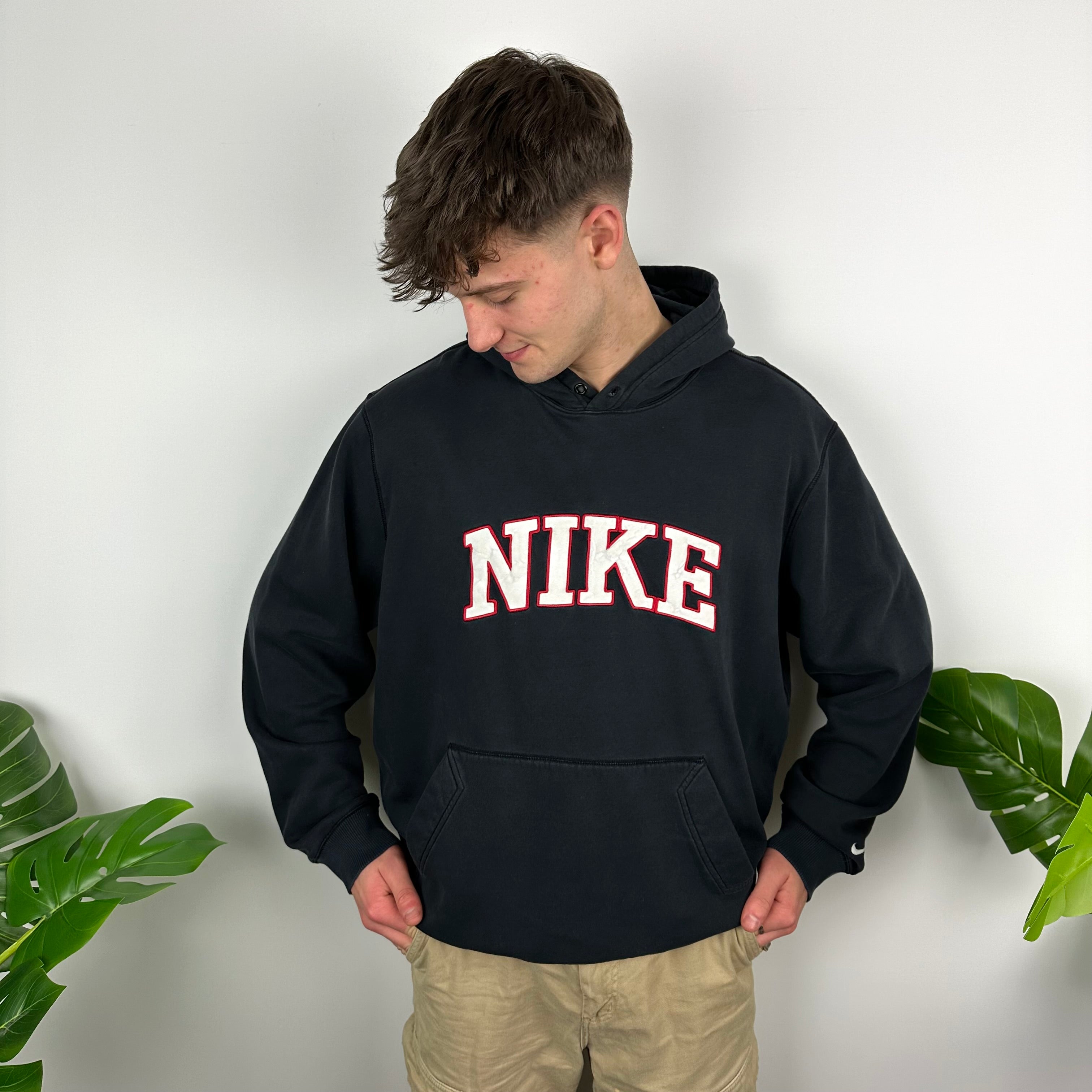 Nike Black Embroidered Spell Out Zip Up Hoodie (L)