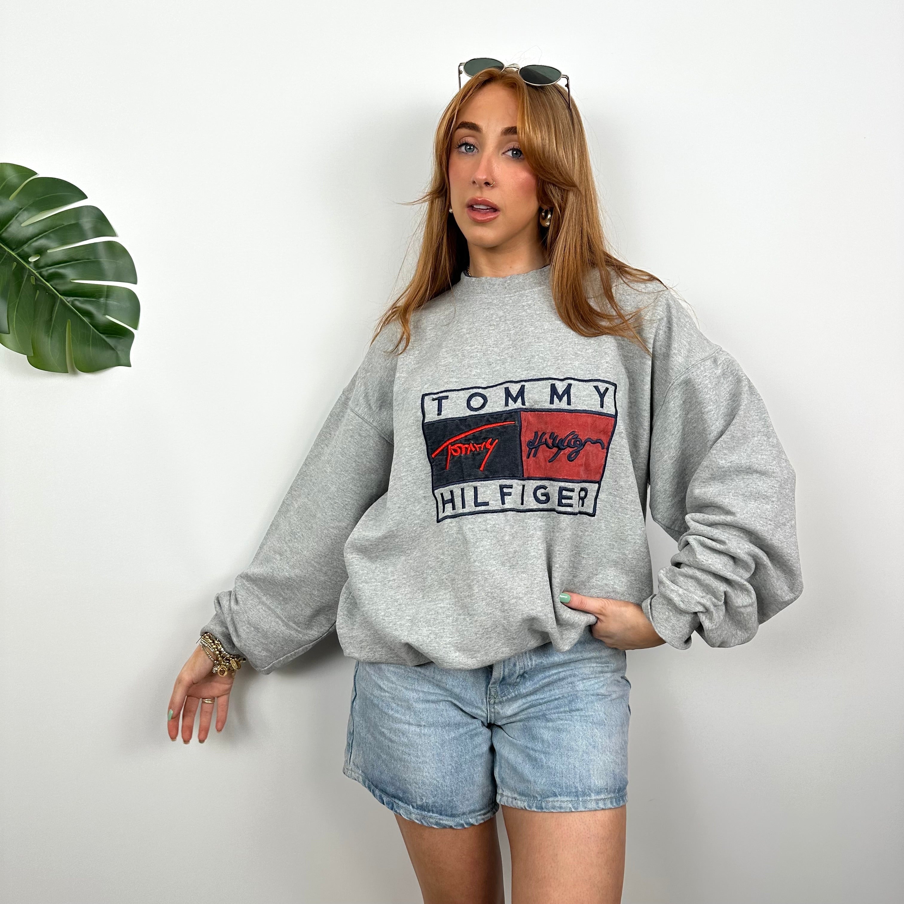 Tommy Hilfiger Grey Embroidered Spell Out Sweatshirt (XL)