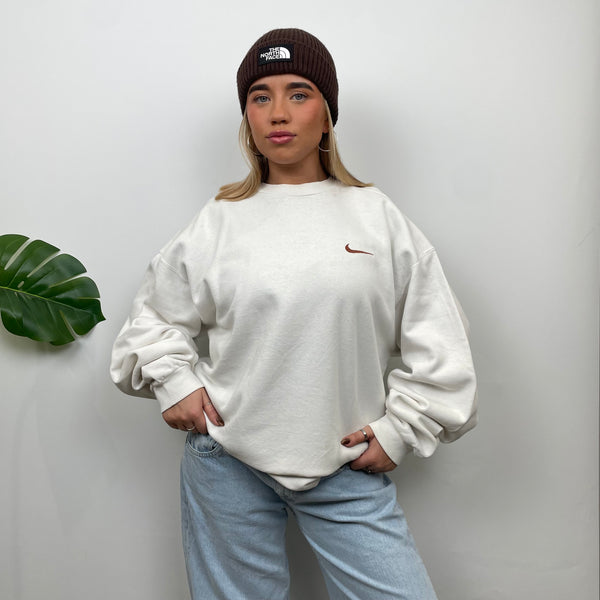 Nike RARE White Embroidered Swoosh Sweatshirt (L)