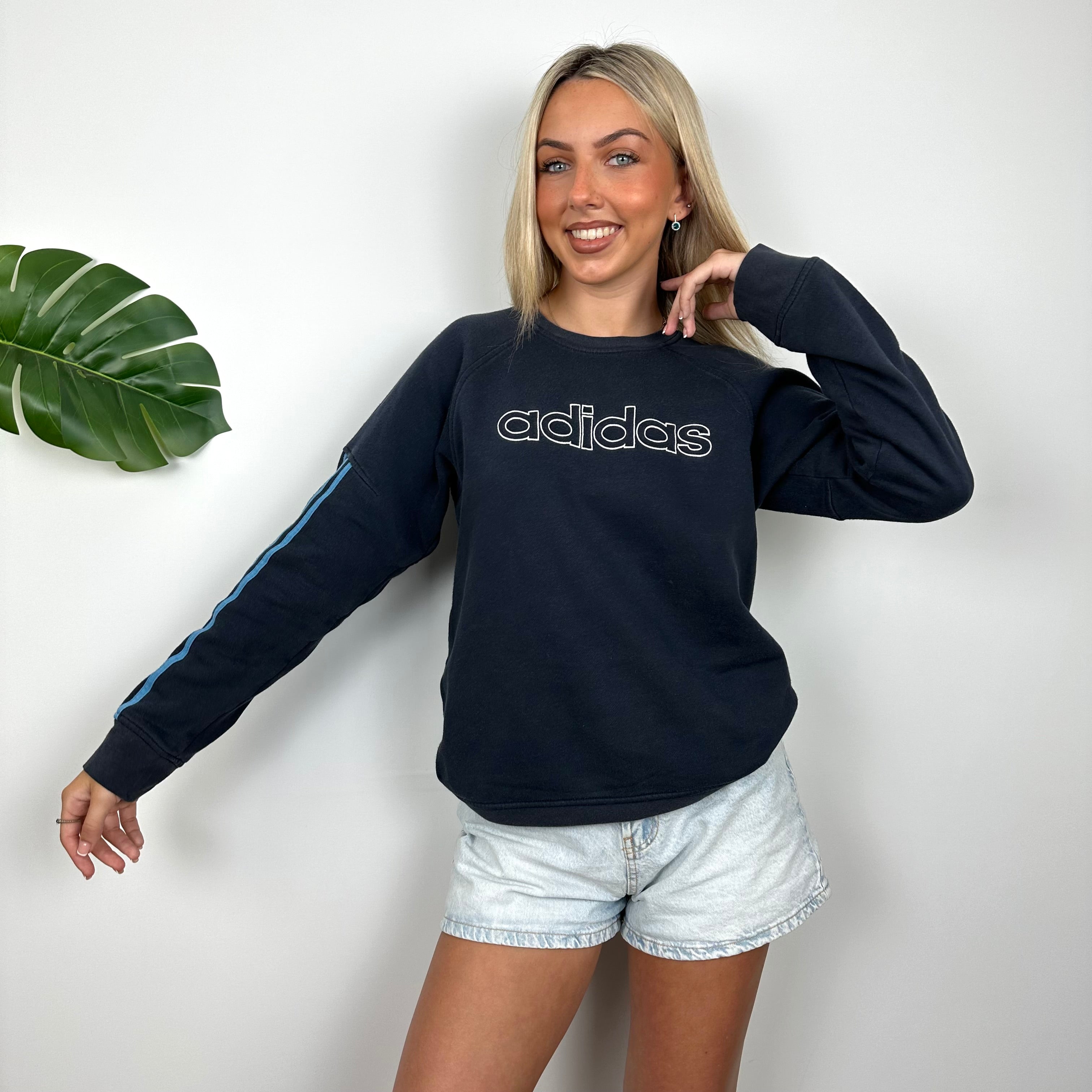 Adidas Navy Embroidered Spell Out Sweatshirt (M)