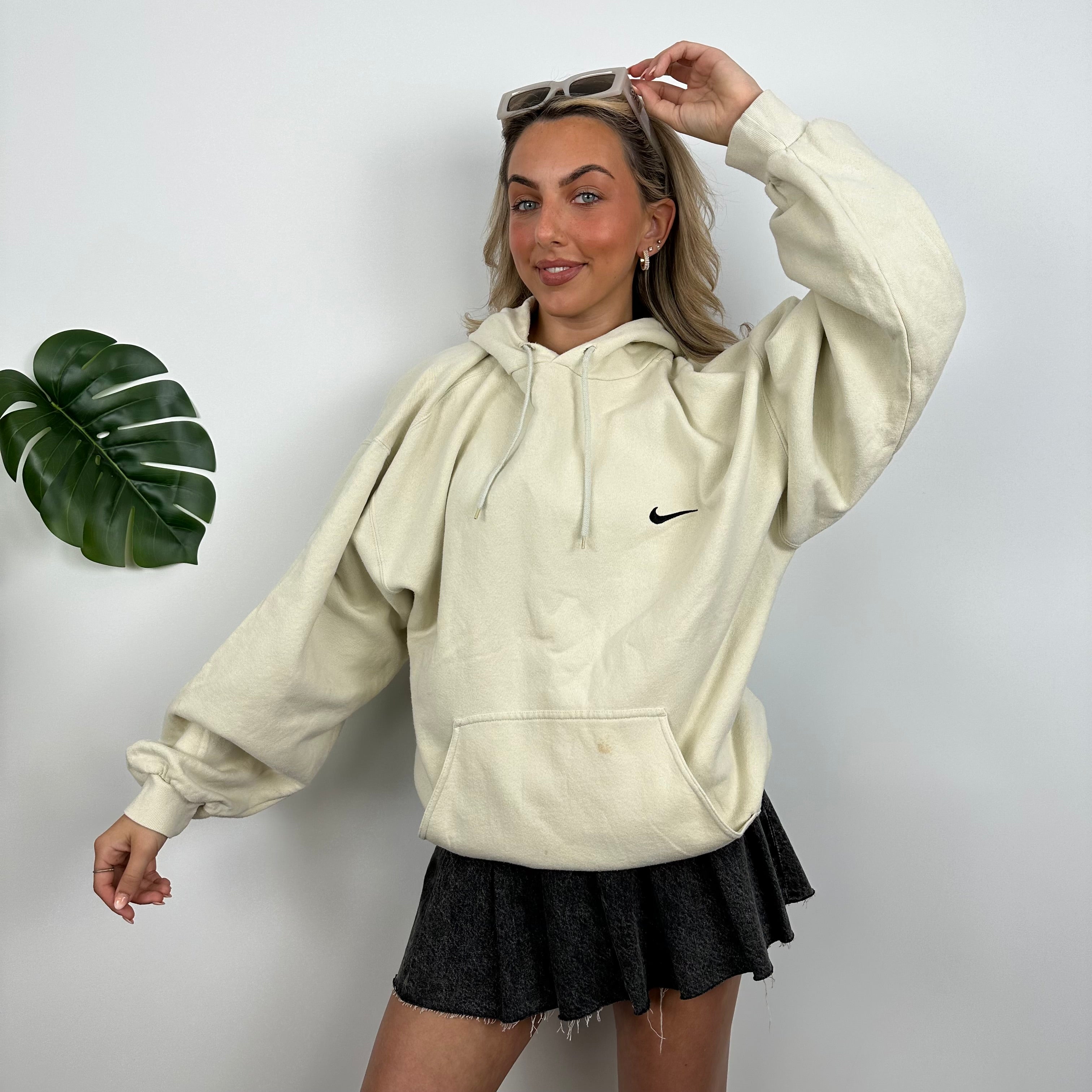 Nike RARE Cream Embroidered Swoosh Hoodie (XL)