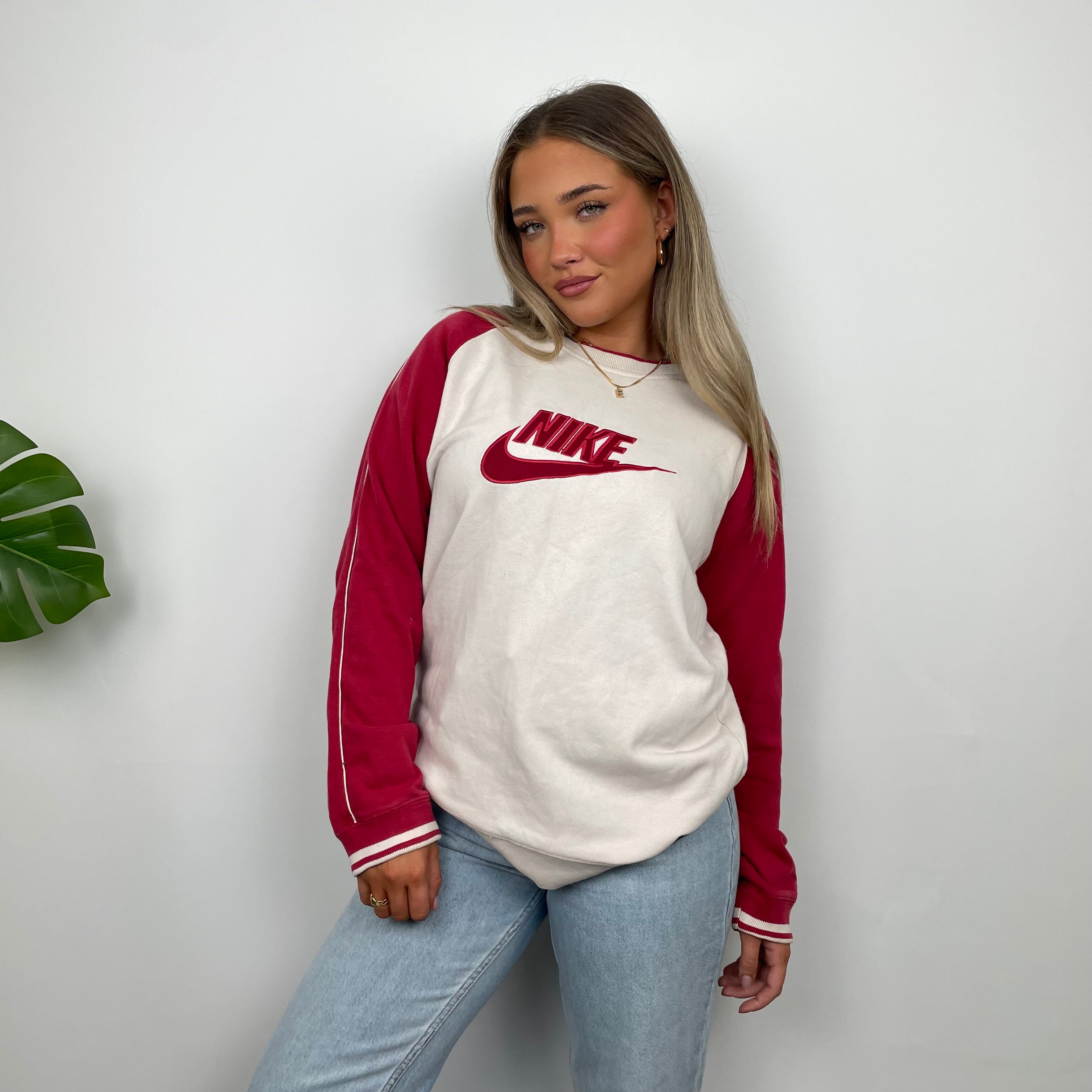 Nike RARE White Embroidered Spell Out Sweatshirt (M)