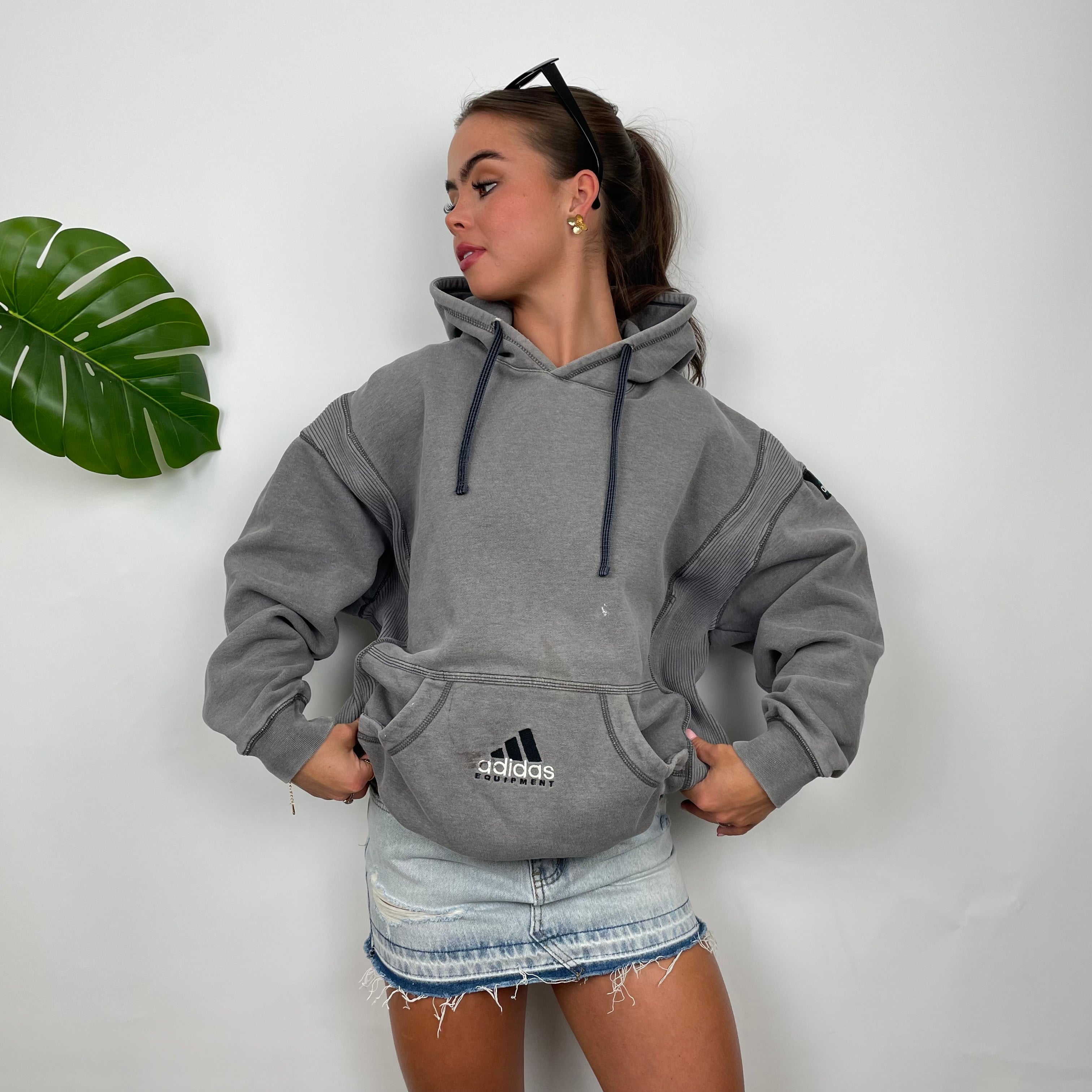 Adidas Equipment Grey Embroidered Spell Out Hoodie (L)