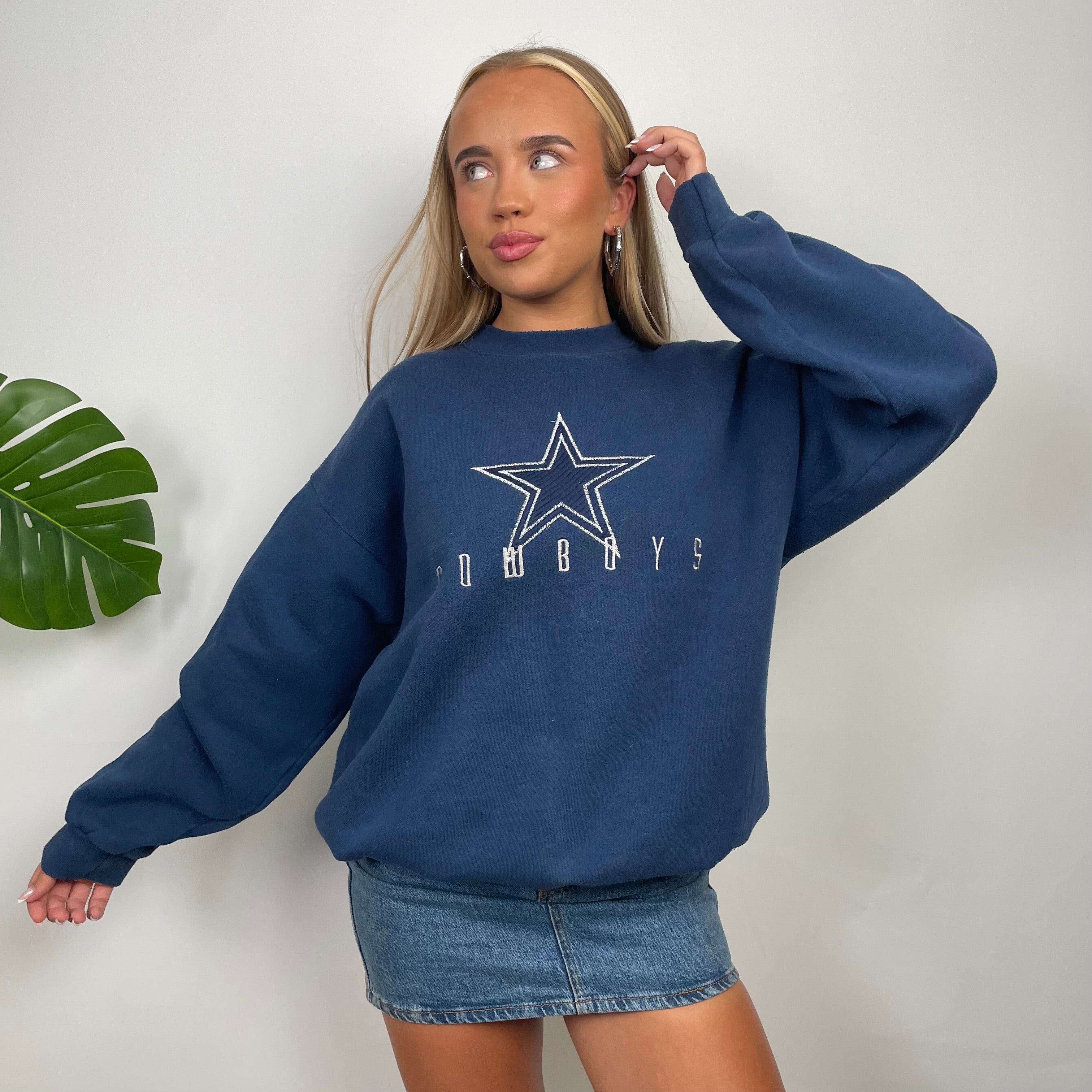 NFL Dallas Cowboys Navy Embroidered Spell Out Sweatshirt (L)