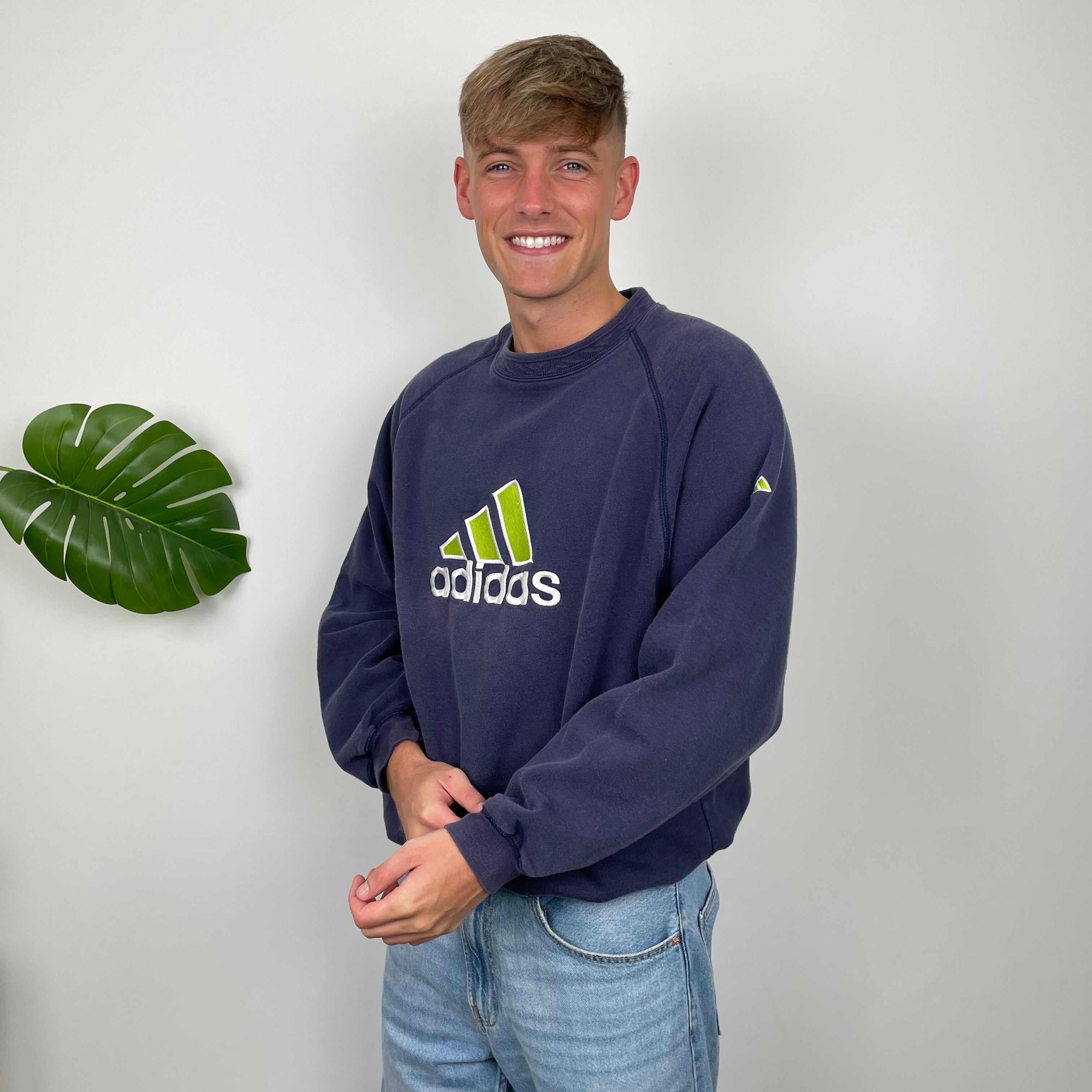 Adidas Navy Embroidered Spell Out Sweatshirt (L)