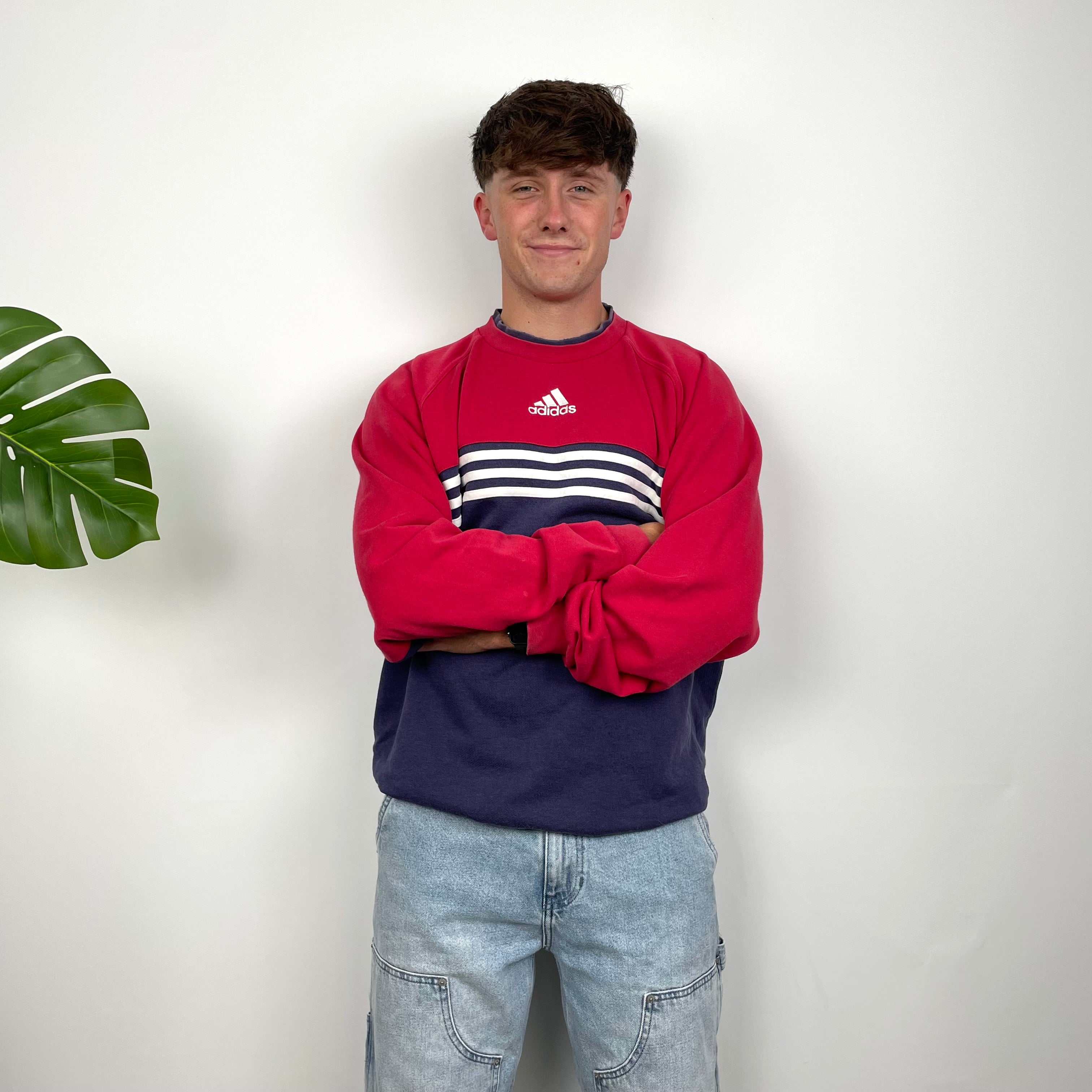 Adidas Red & Navy Embroidered Spell Out Sweatshirt (L)