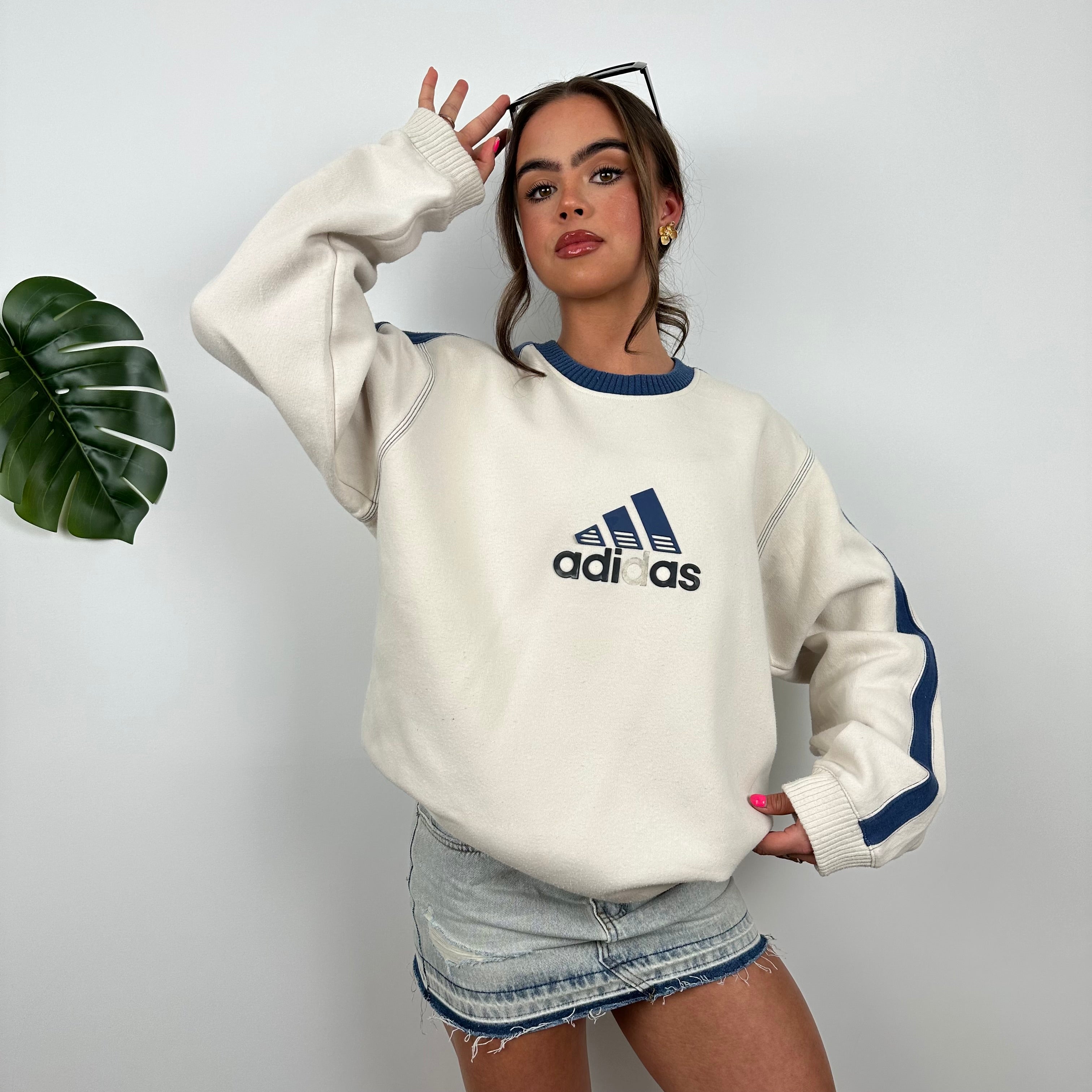 Adidas Cream Embroidered Spell Out Sweatshirt (M)