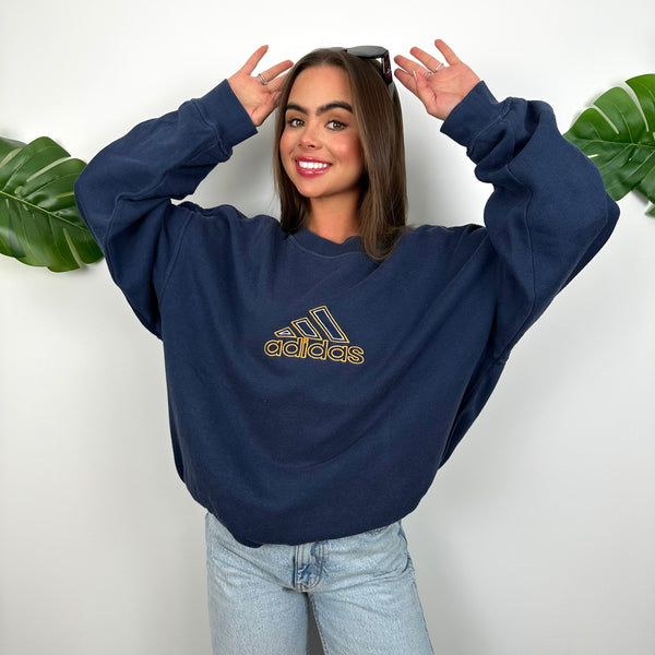 Adidas Navy Embroidered Spell Out Sweatshirt (M)