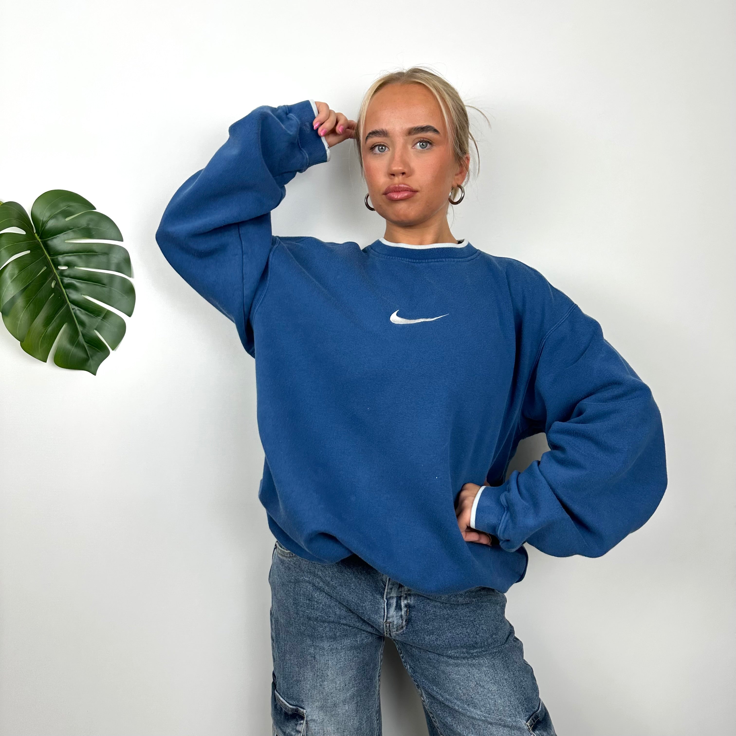 Nike Blue Embroidered Swoosh Sweatshirt (XL)