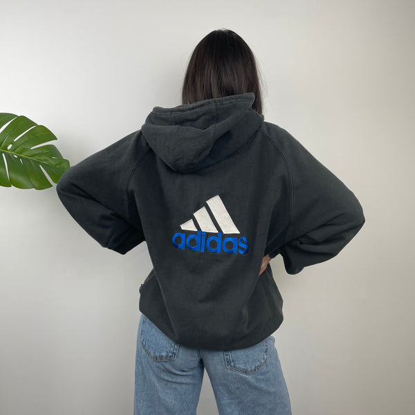 Adidas Black Embroidered Spell Out Zip Up Hoodie Jacket (XL)