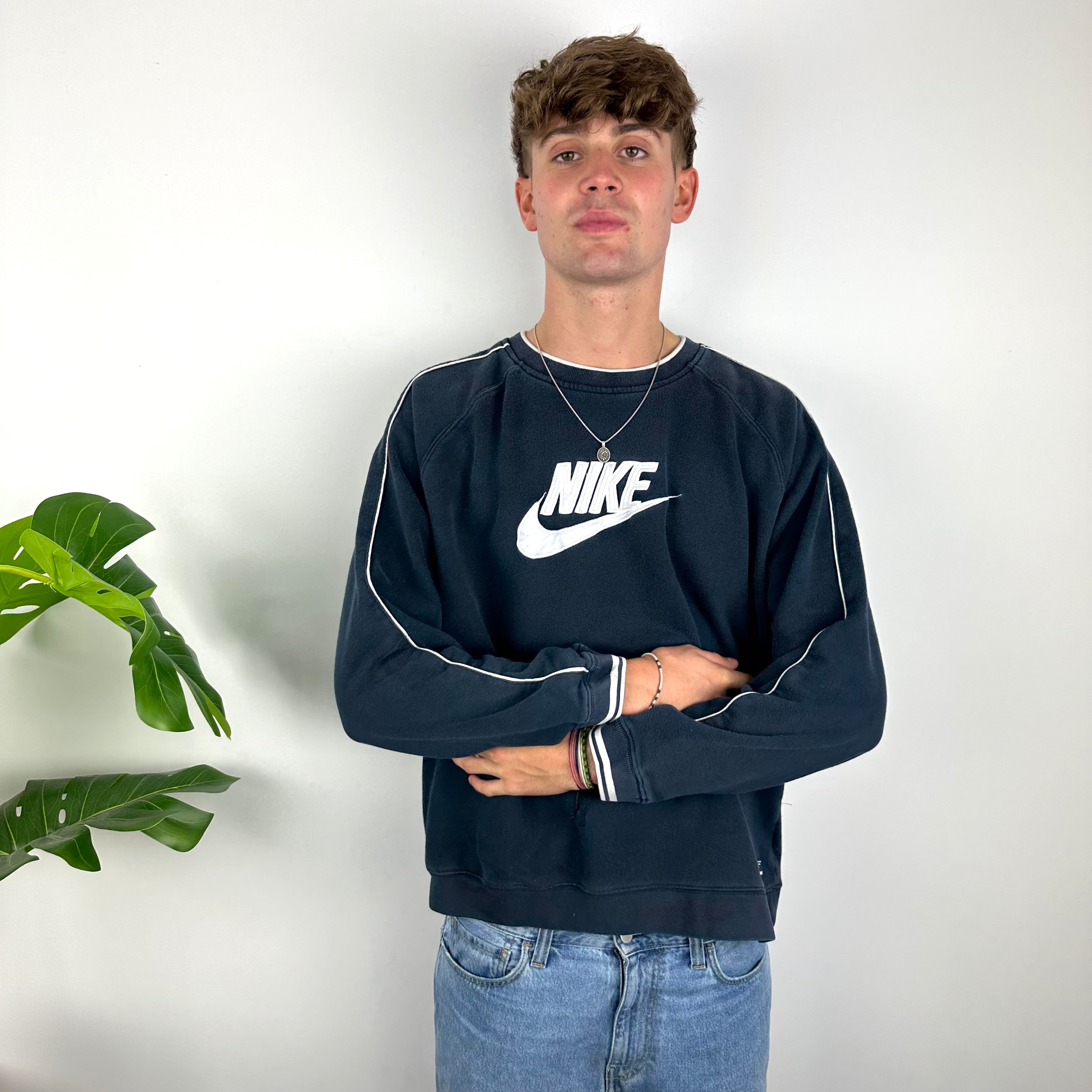 Nike RARE Navy Embroidered Spell Out Sweatshirt (L)