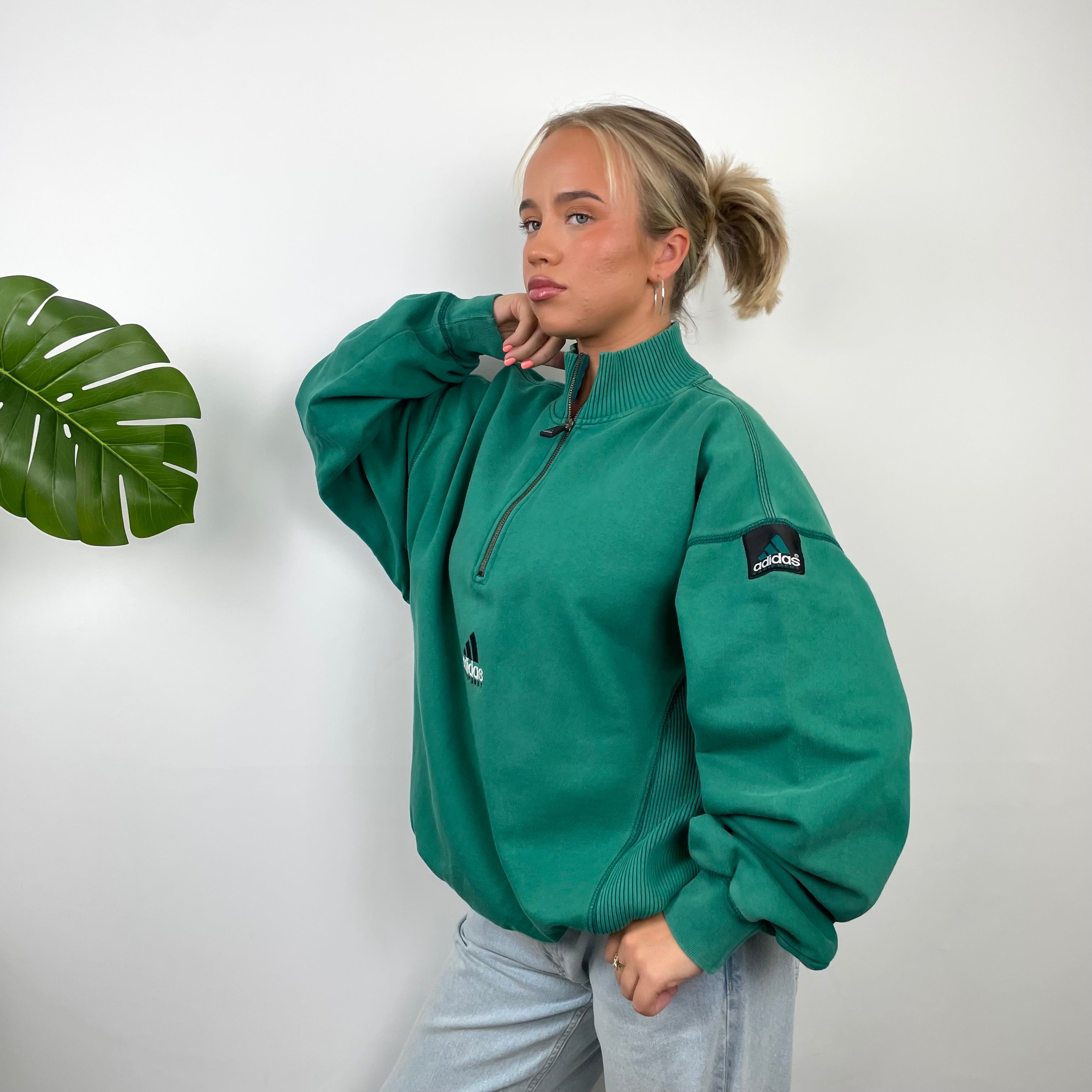 Adidas Equipment RARE Green Embroidered Spell Out Quarter Zip Up (L)