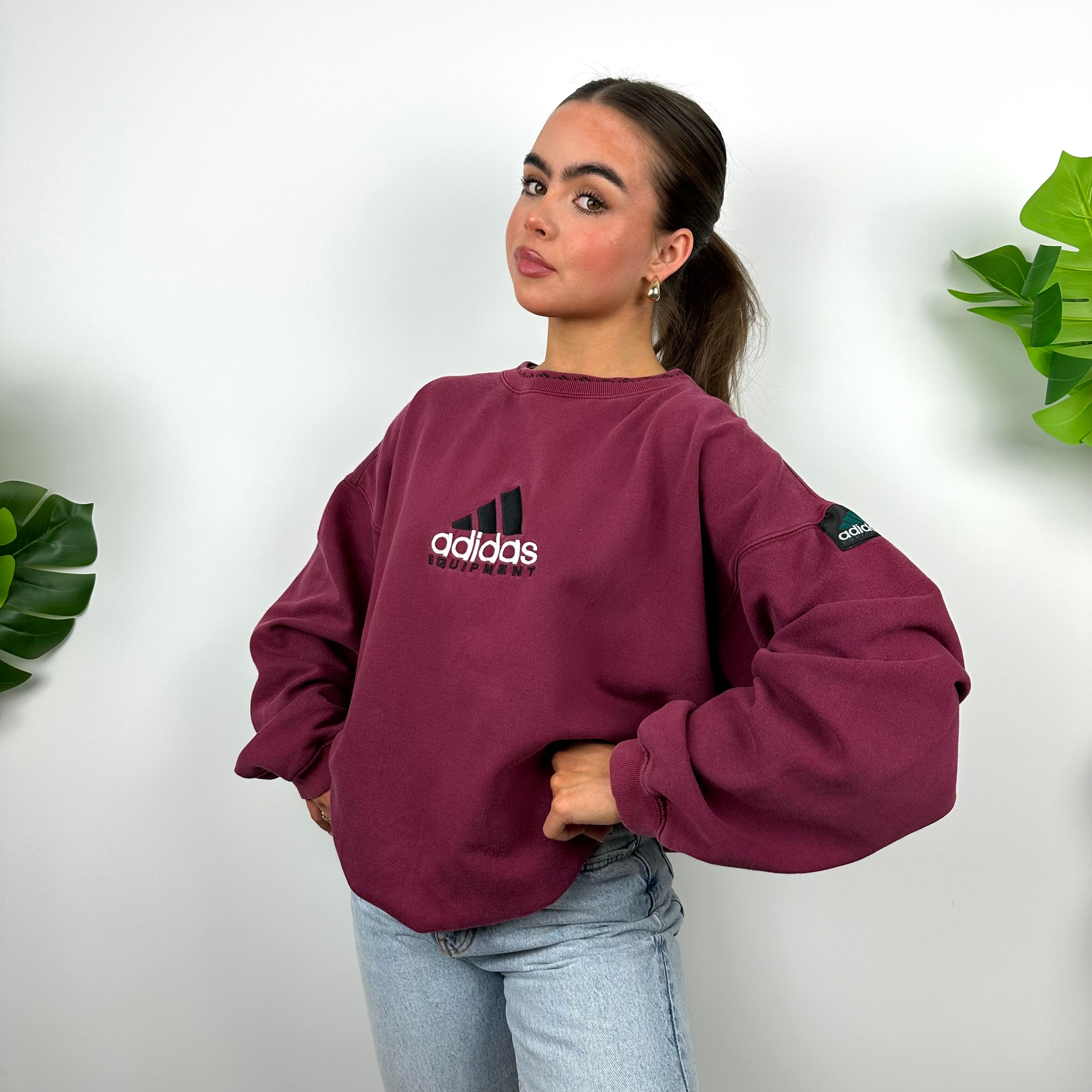 Adidas Equipment Maroon Embroidered Spell Out Sweatshirt (L)