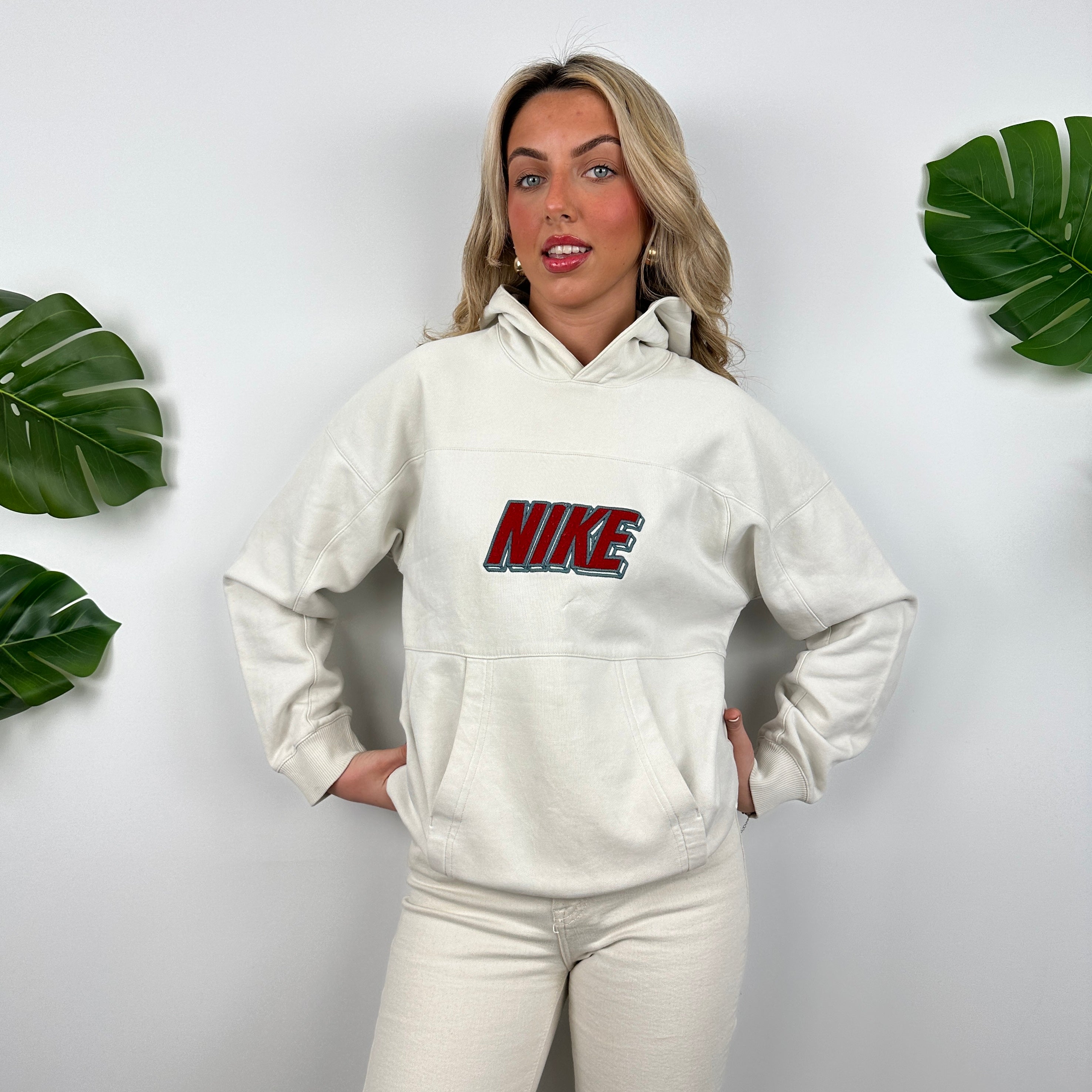 Nike Cream Embroidered Spell Out Hoodie (M)