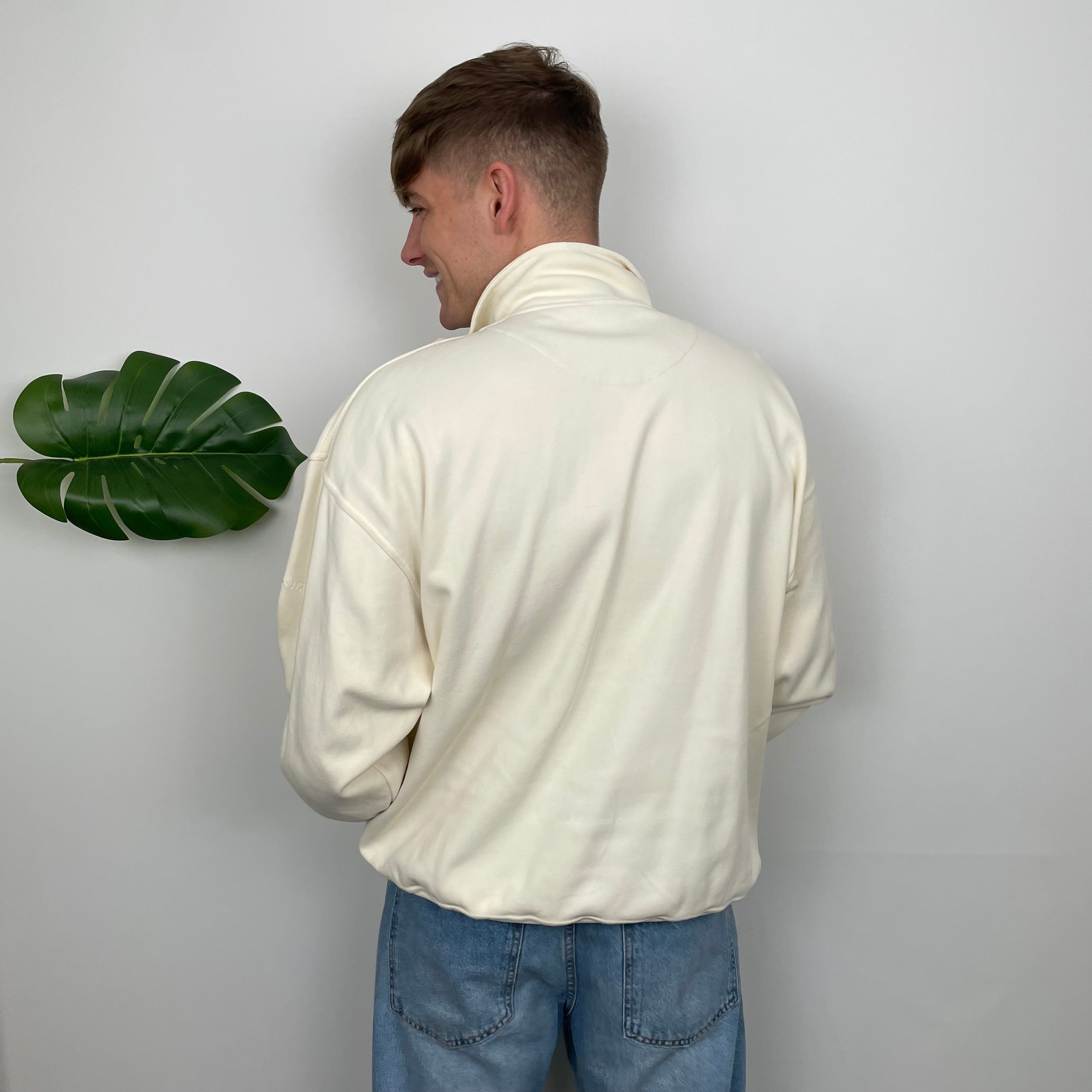 Burberry Cream Embroidered Spell Out Quarter Zip (L)