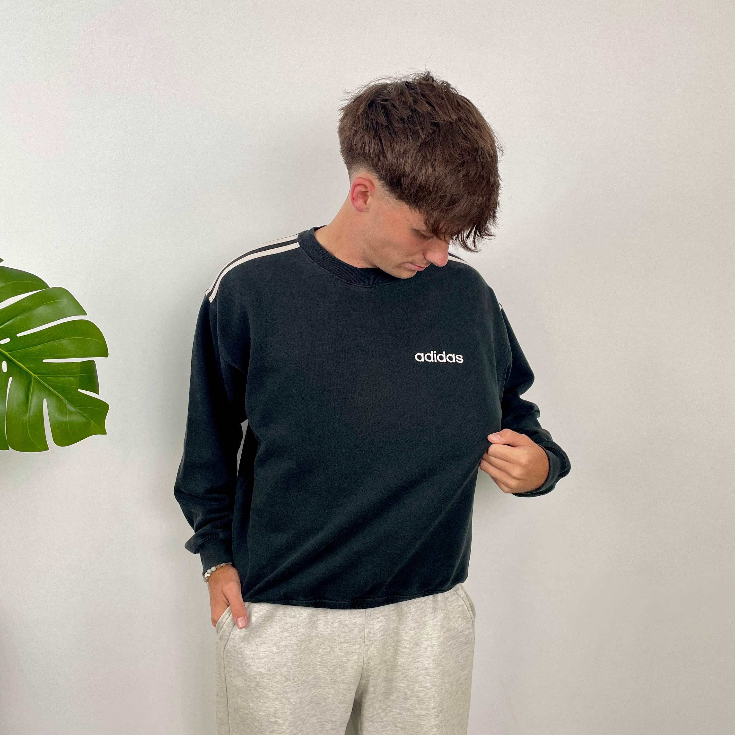 Adidas Black Embroidered Spell Out Sweatshirt (M)