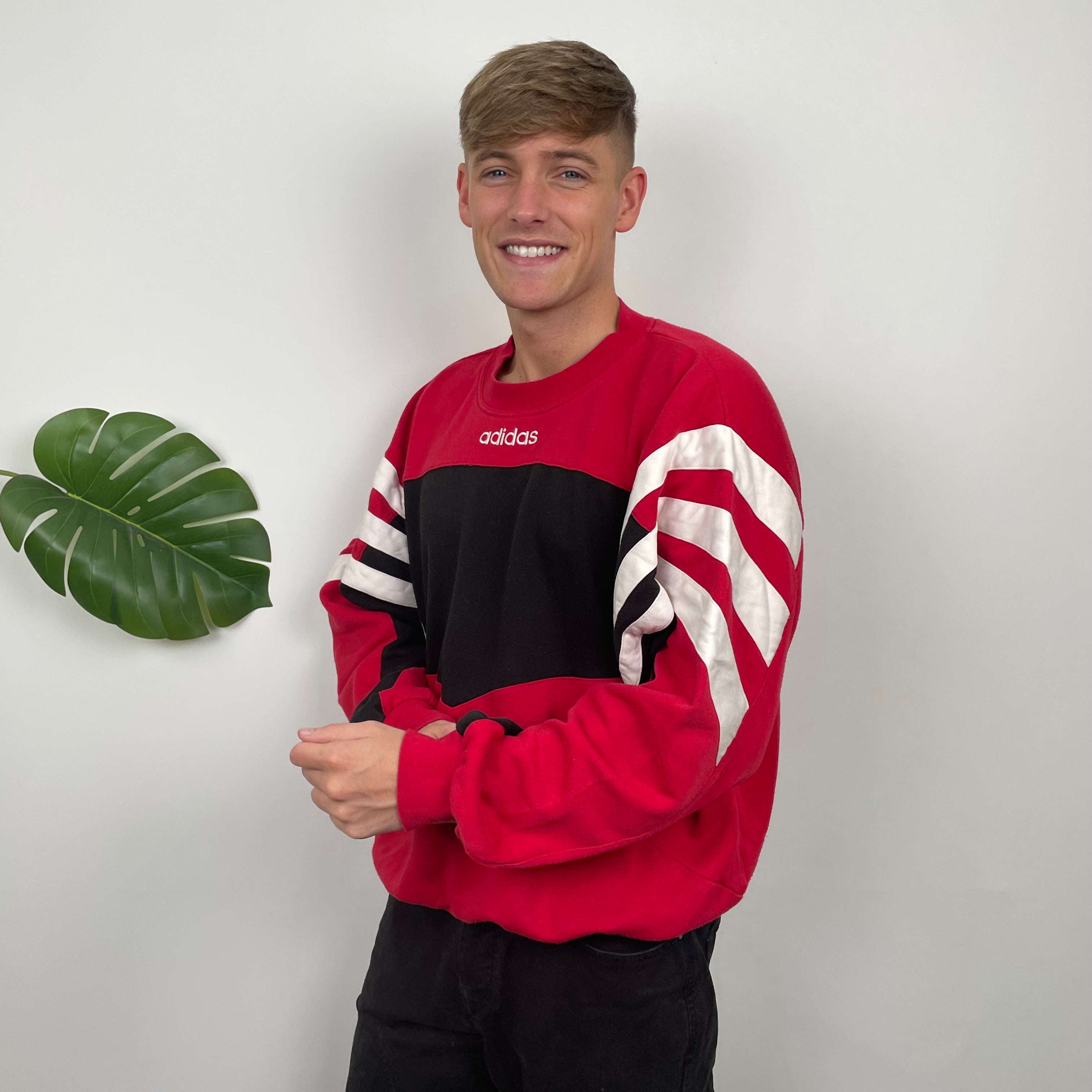 Adidas Red & Black Embroidered Spell Out Sweatshirt (L)