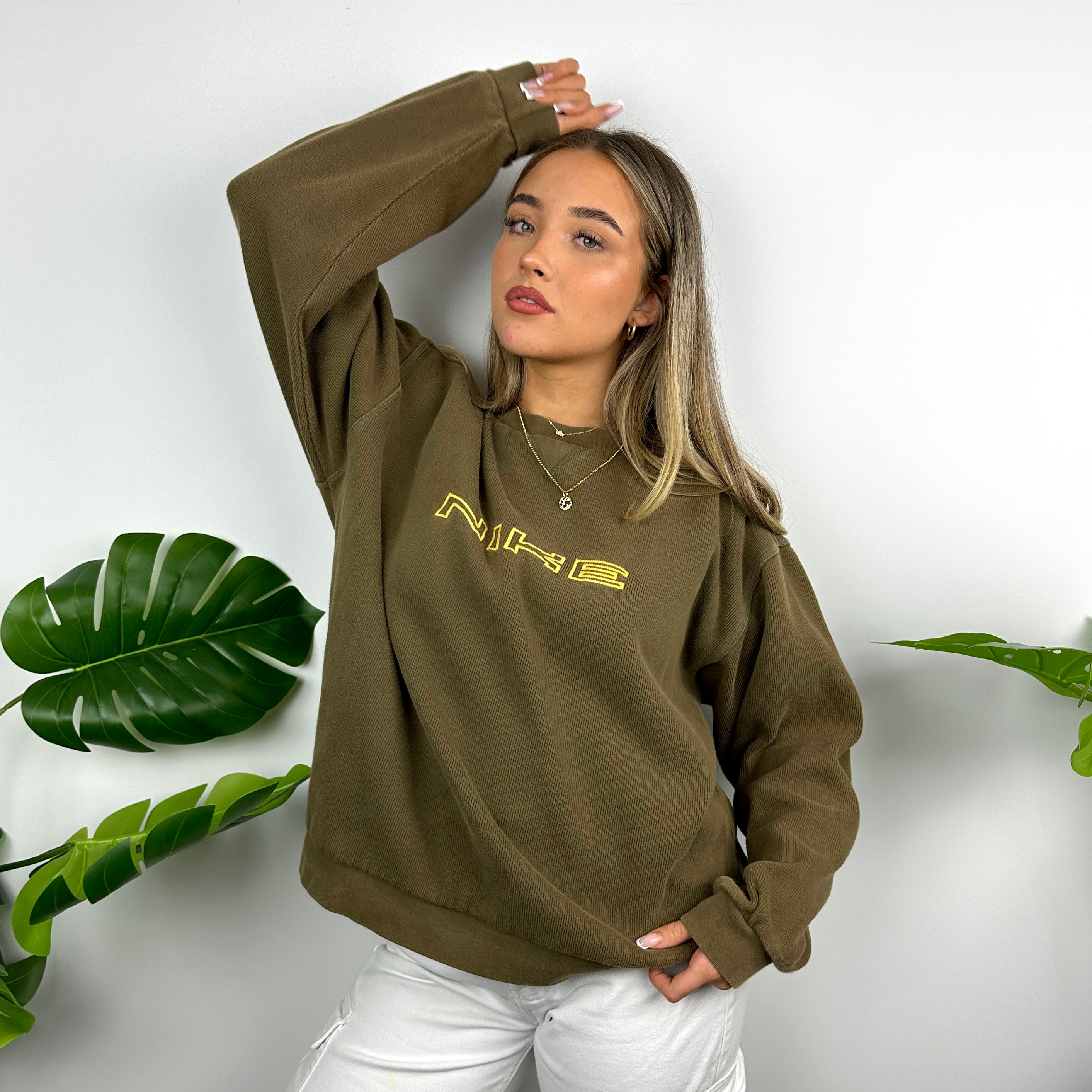 Nike Khaki Embroidered Spell Out Sweatshirt (L)