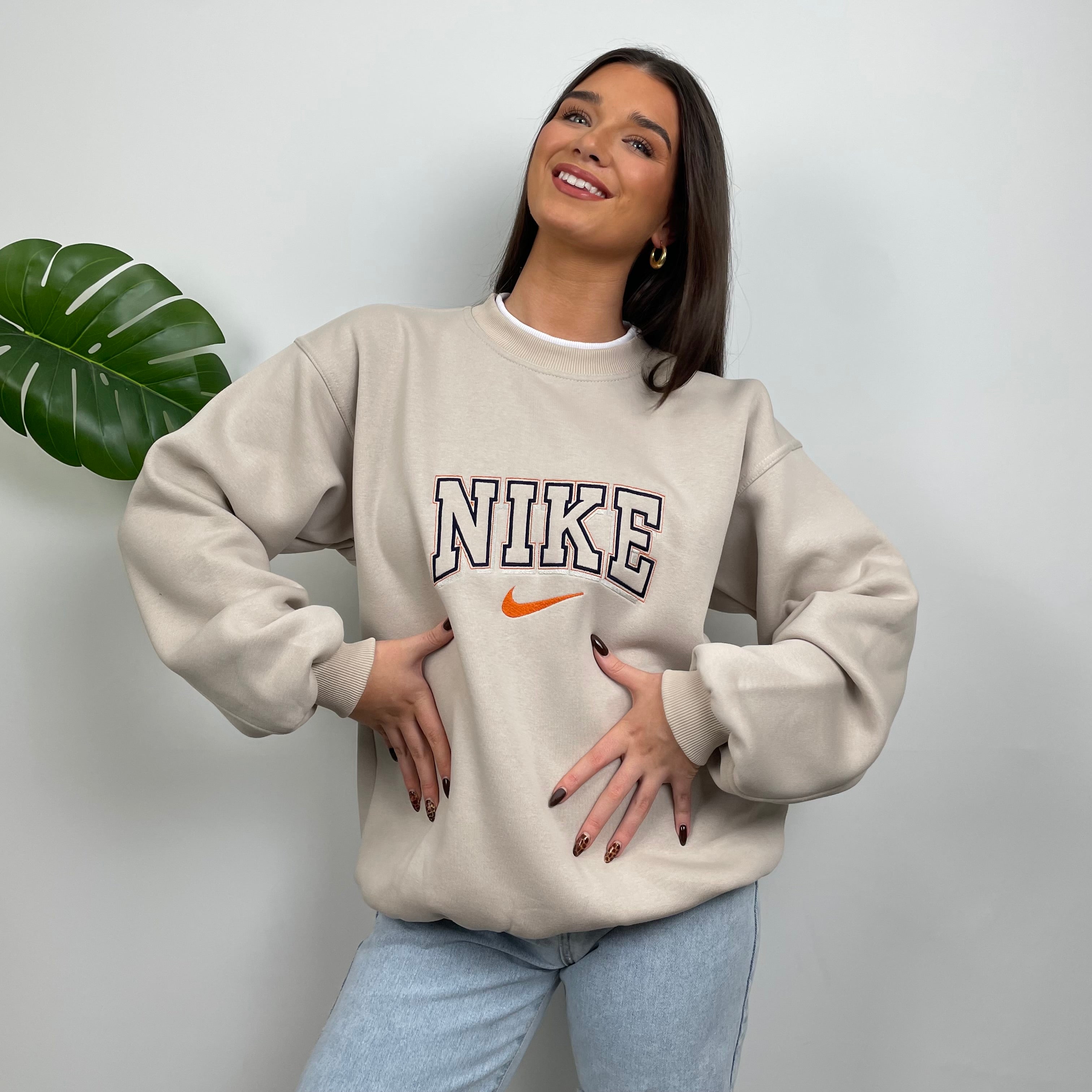 Nike RARE Cream Embroidered Spell Out Sweatshirt (L)