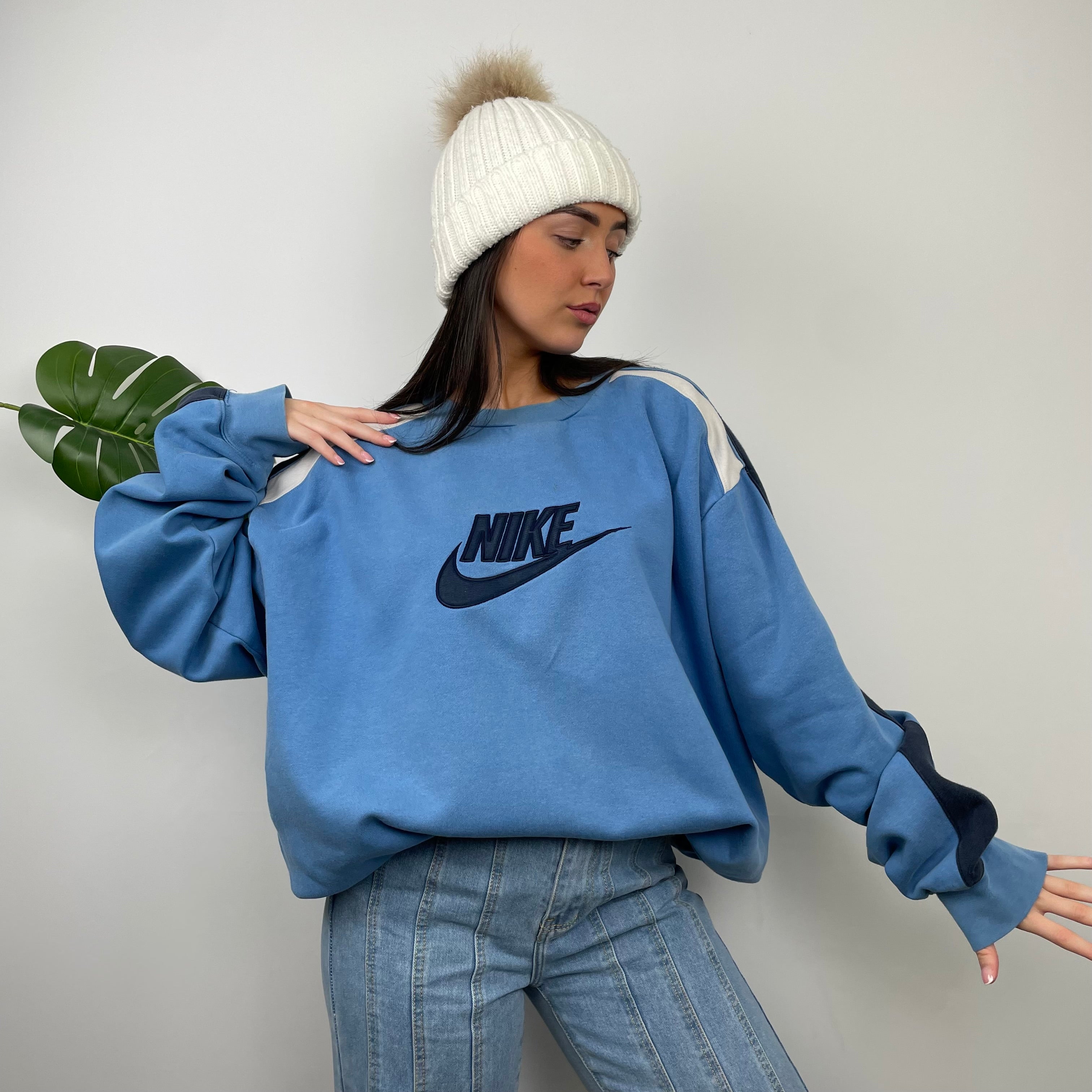 Nike Baby Blue Embroidered Spell Out Sweatshirt (XXL)