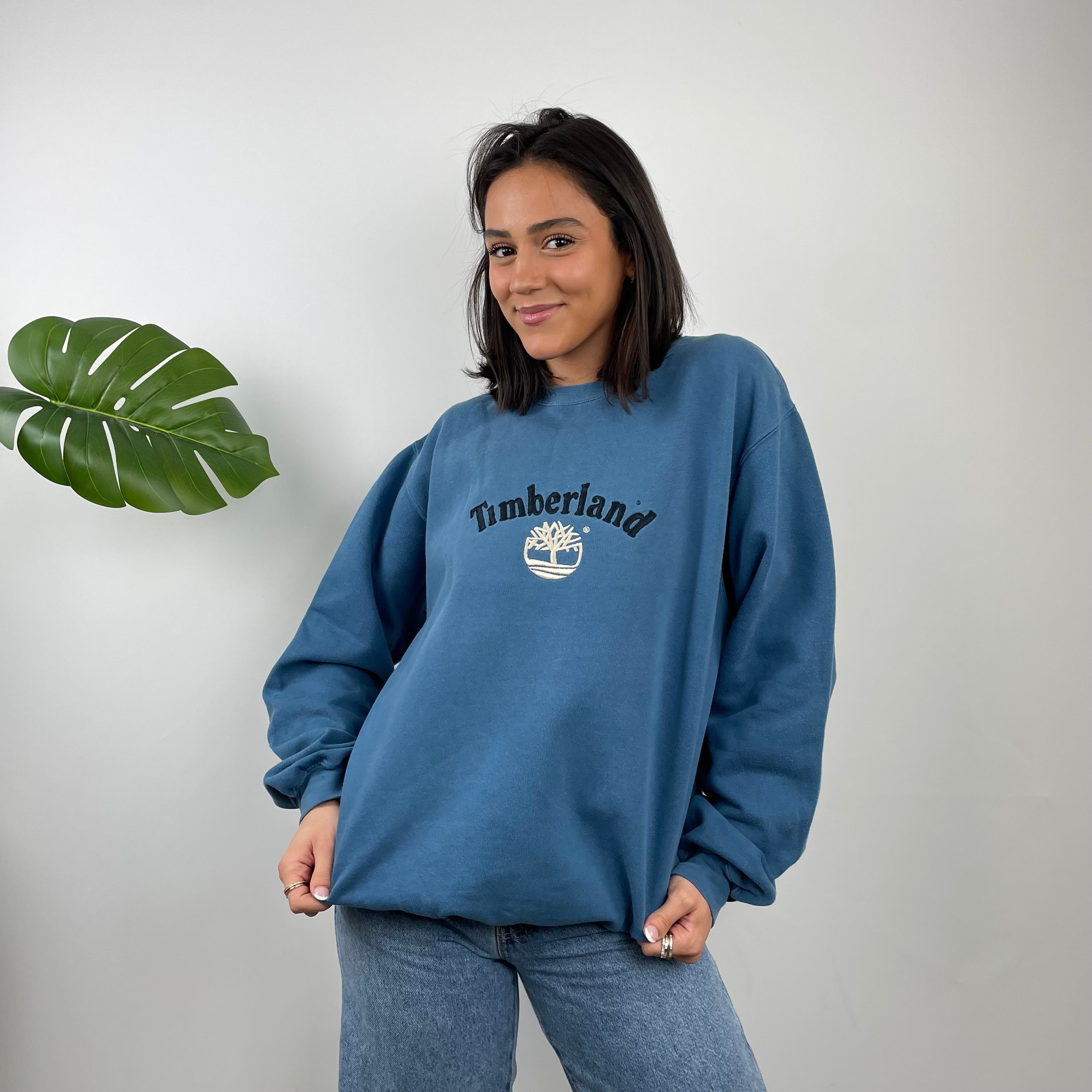 Timberland Blue Embroidered Spell Out Sweatshirt (L)