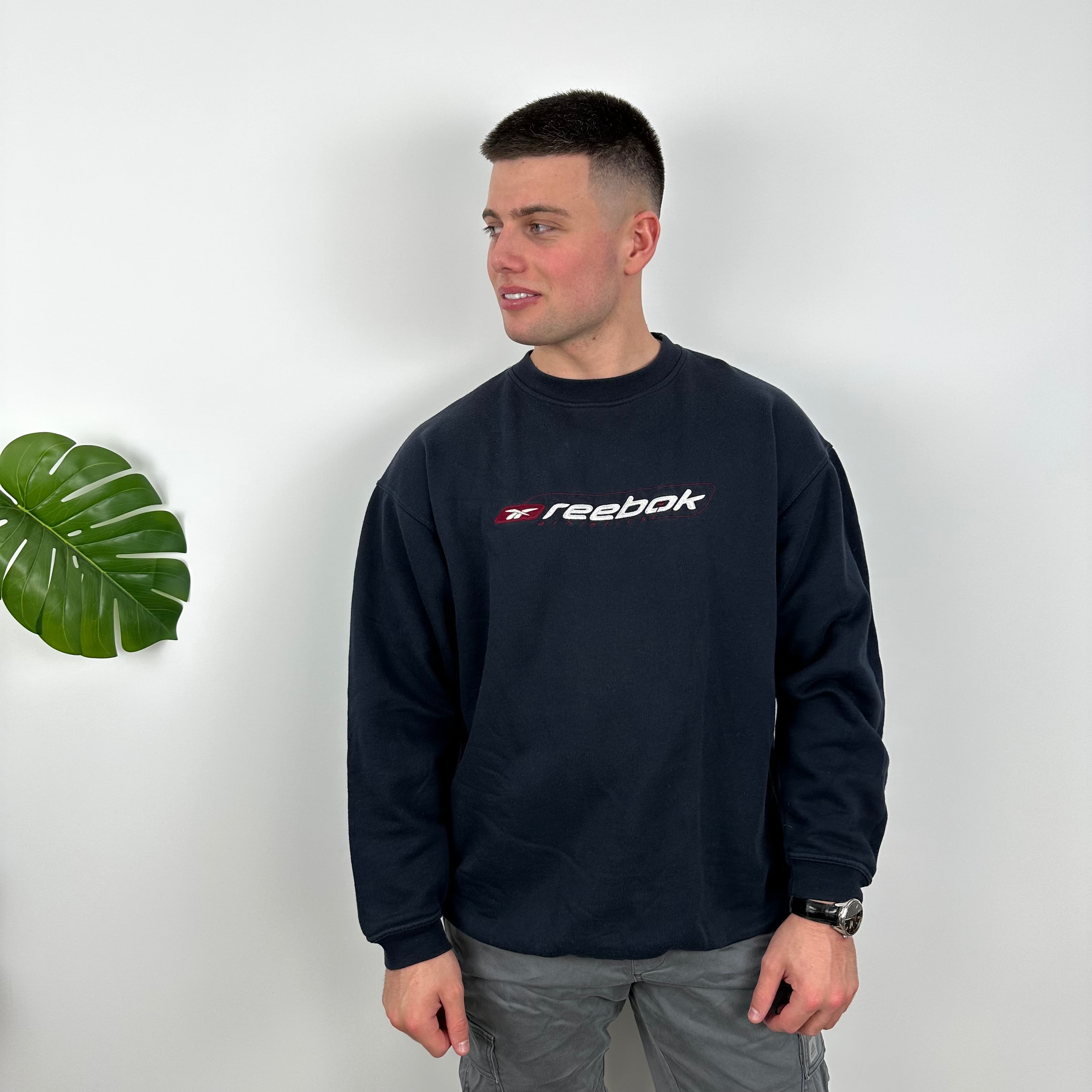 Reebok RARE Navy Embroidered Spell Out Sweatshirt (L)