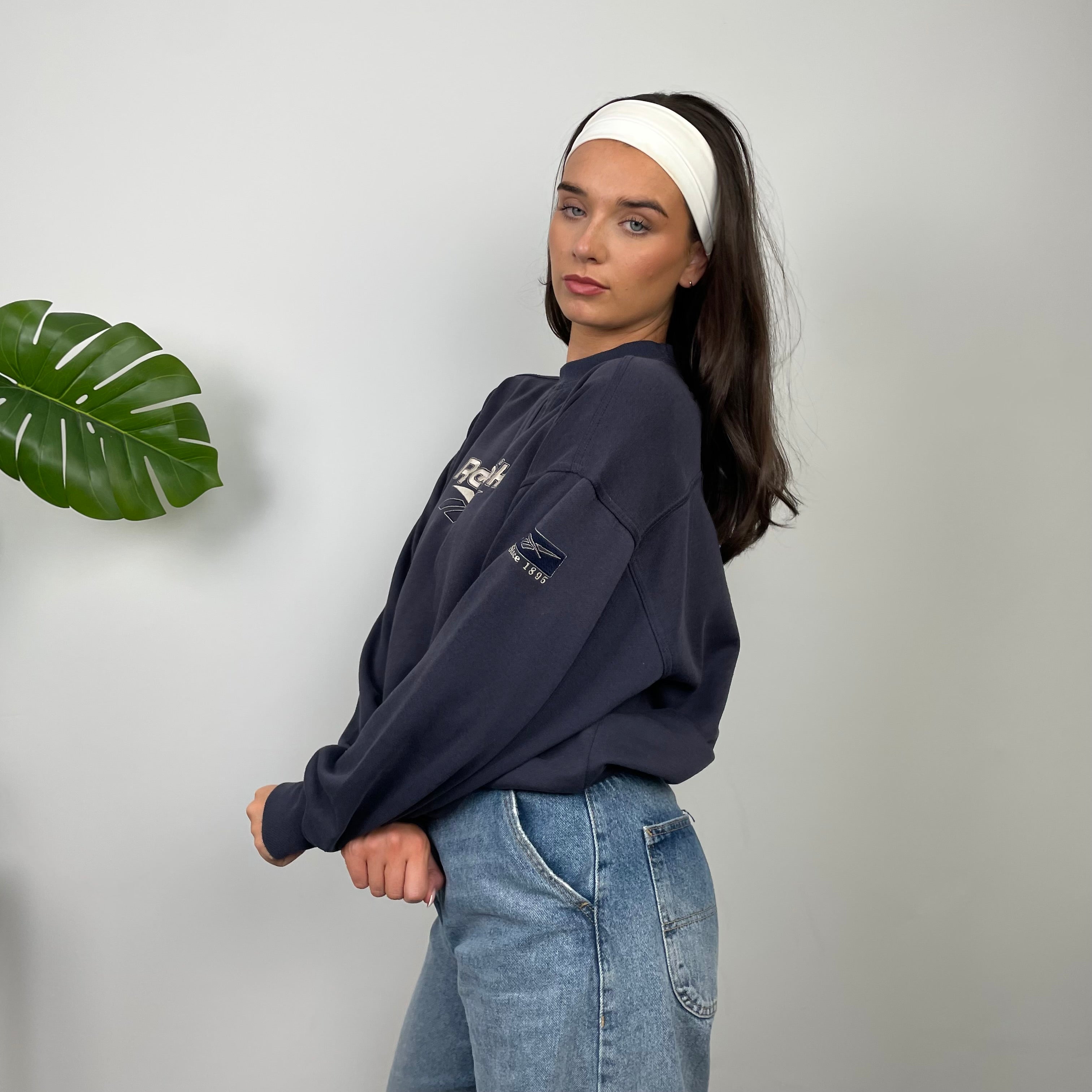 Reebok Navy Embroidered Spell Out Sweatshirt (S)