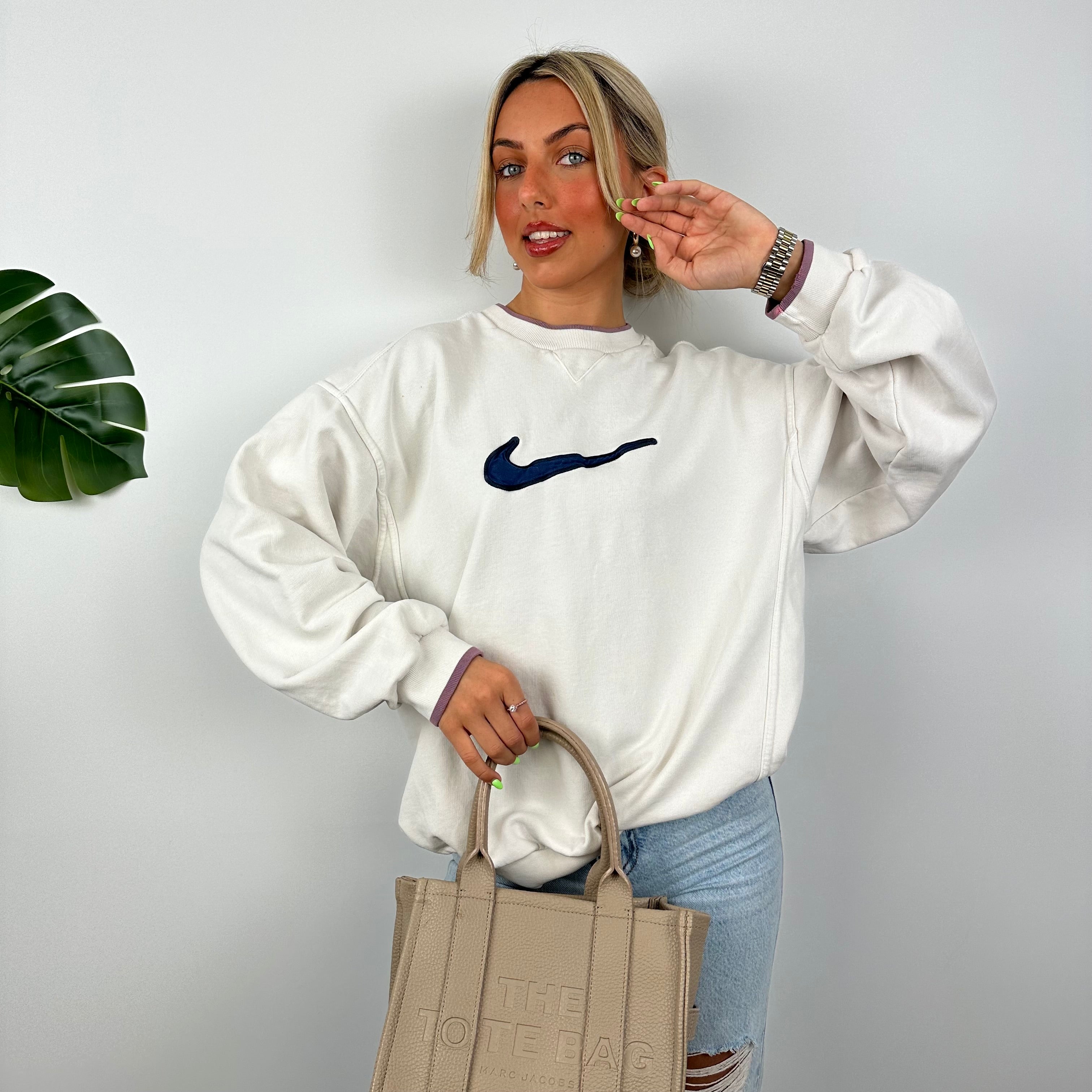 Nike White Embroidered Swoosh Sweatshirt (M)