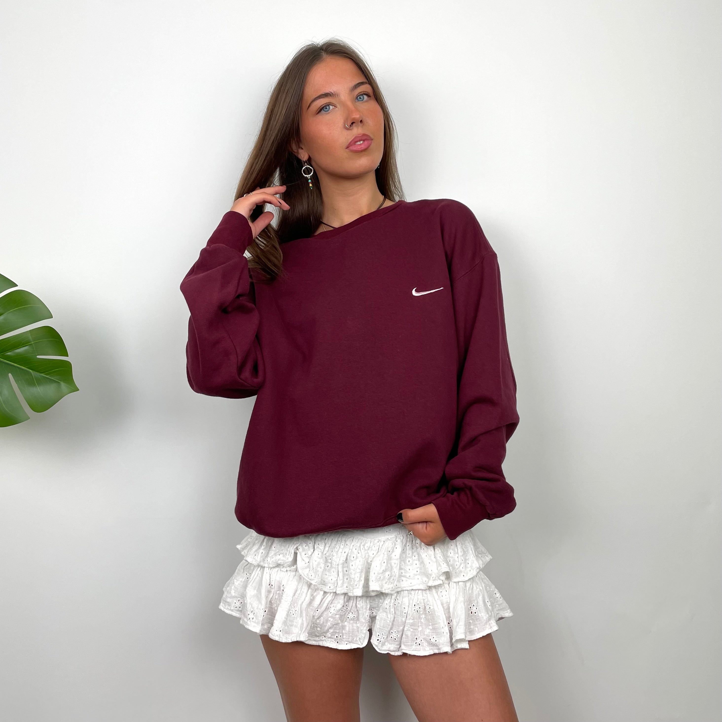 Nike Maroon Embroidered Swoosh Sweatshirt (M)