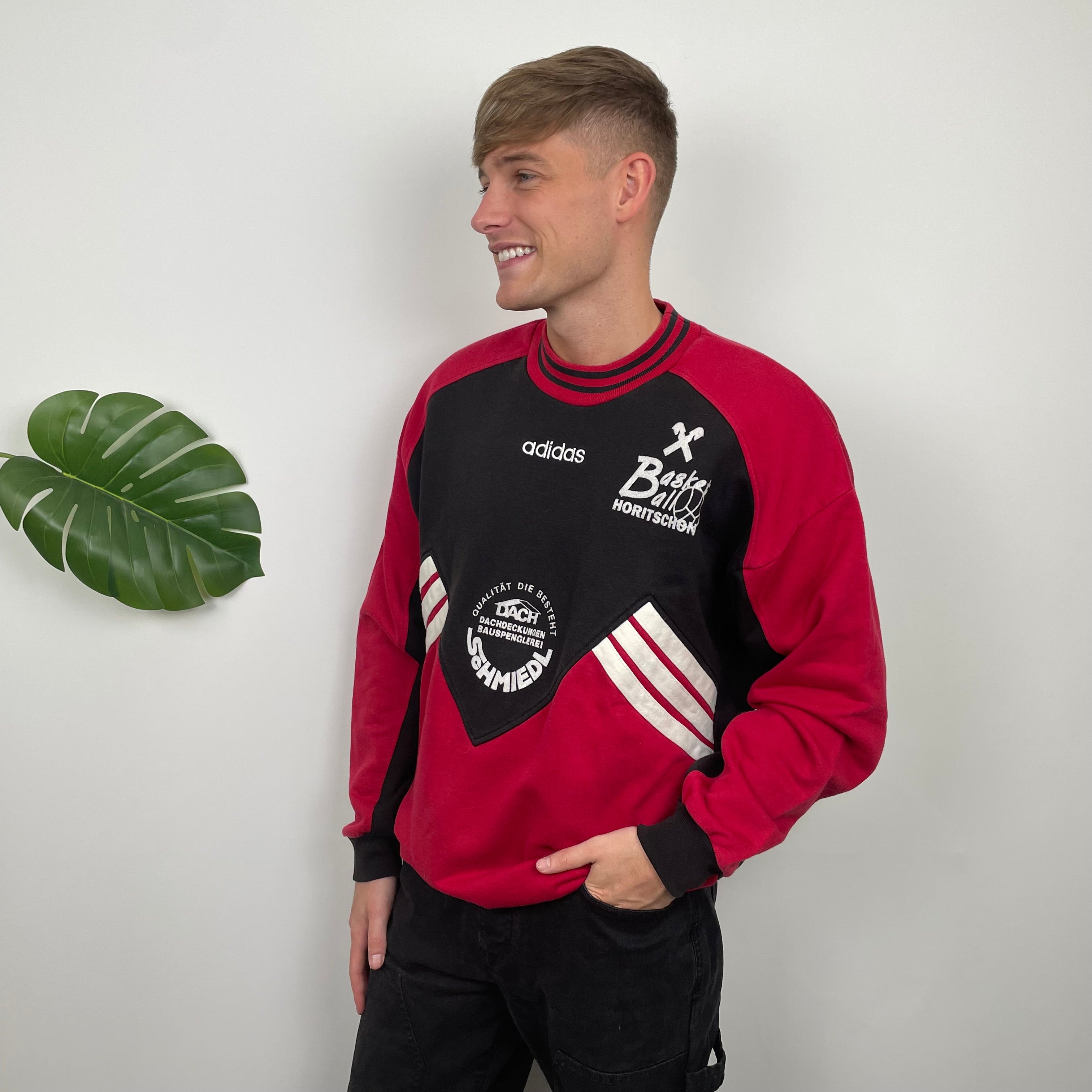 Adidas Red & Black Embroidered Spell Out Sweatshirt (L)