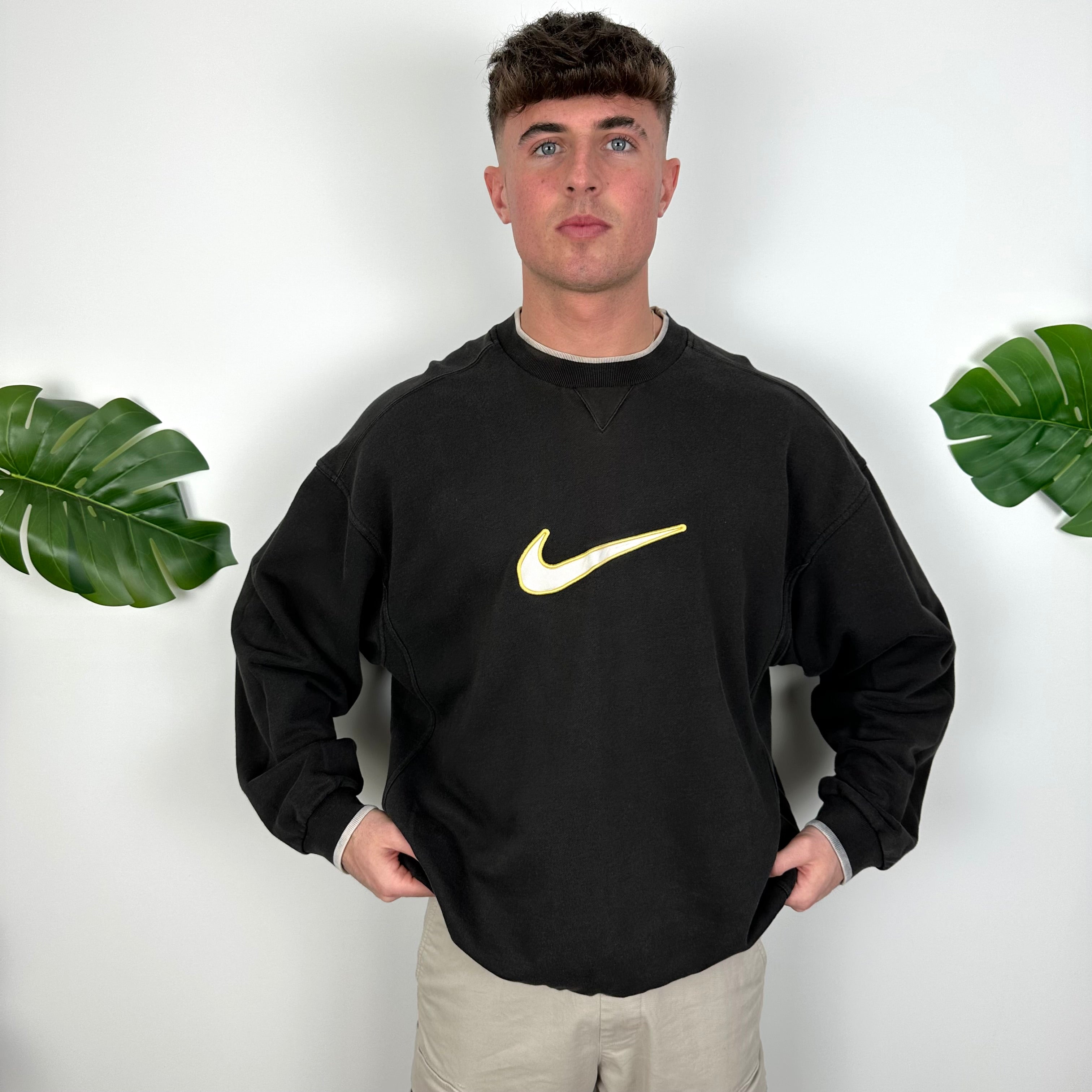 Nike Black Embroidered Swoosh Sweatshirt (XL)