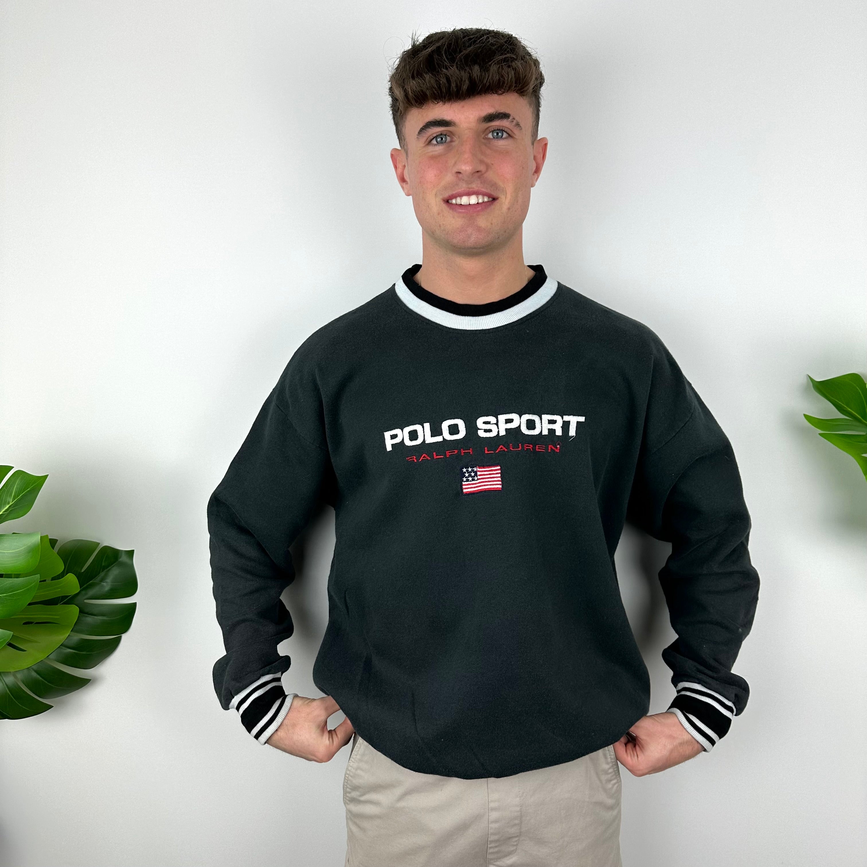 Polo Sport Ralph Lauren Black Embroidered Spell Out Sweatshirt (XL)