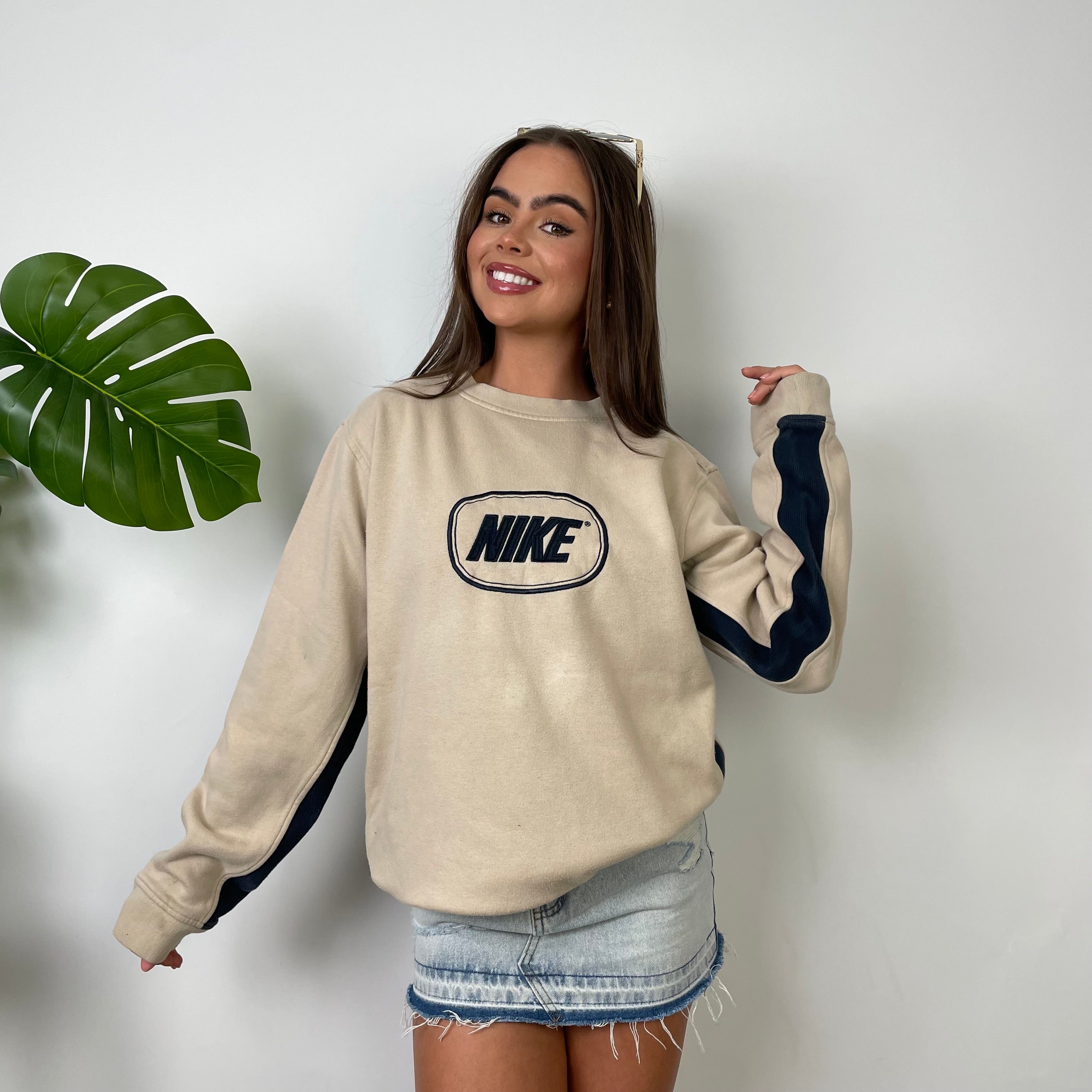 Nike Cream Embroidered Spell Out Sweatshirt (S)