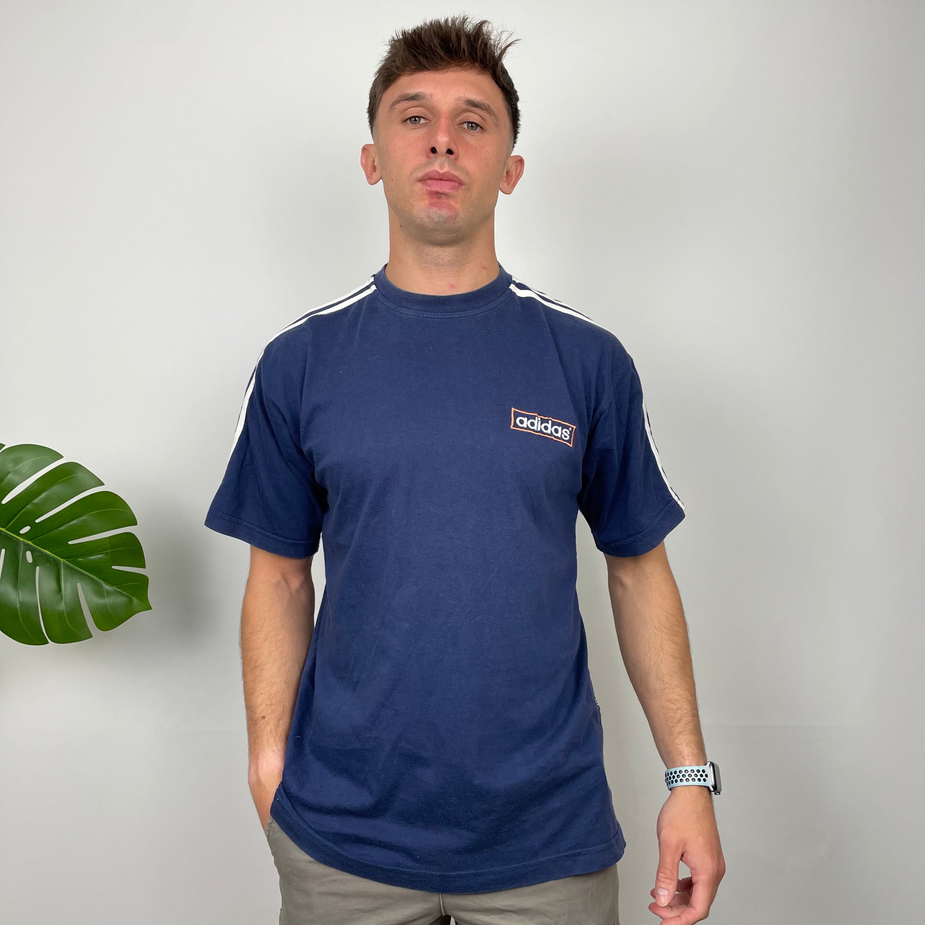 Adidas Navy Embroidered Spell Out T Shirt (M)