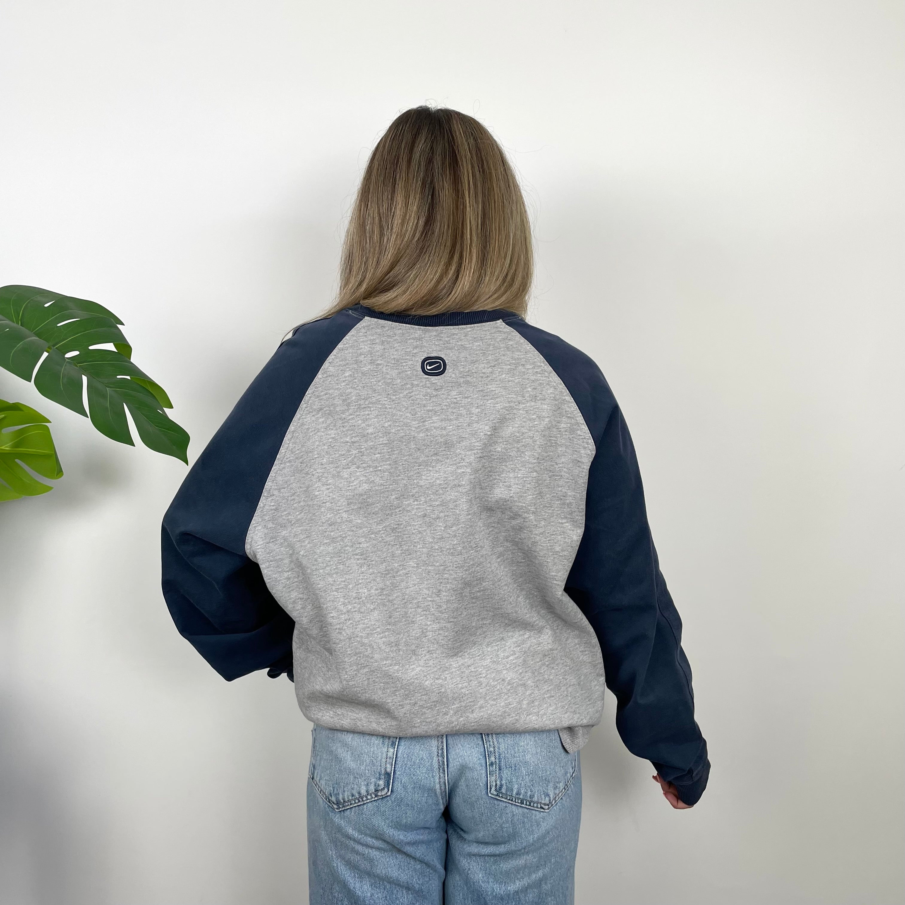 Nike Grey and Navy Embroidered Spell Out Sweatshirt (L)