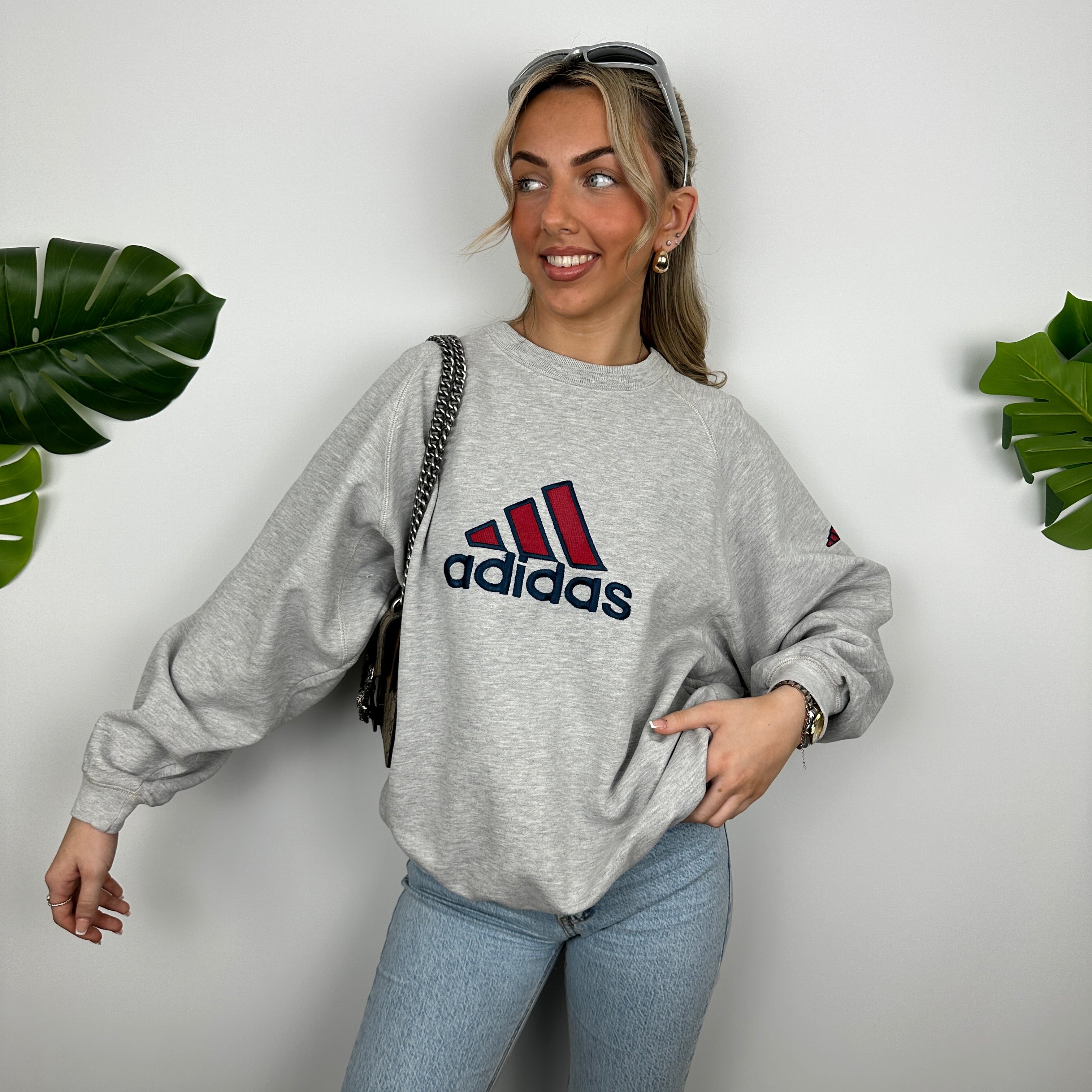 Adidas Grey Embroidered Spell Out Sweatshirt (L)