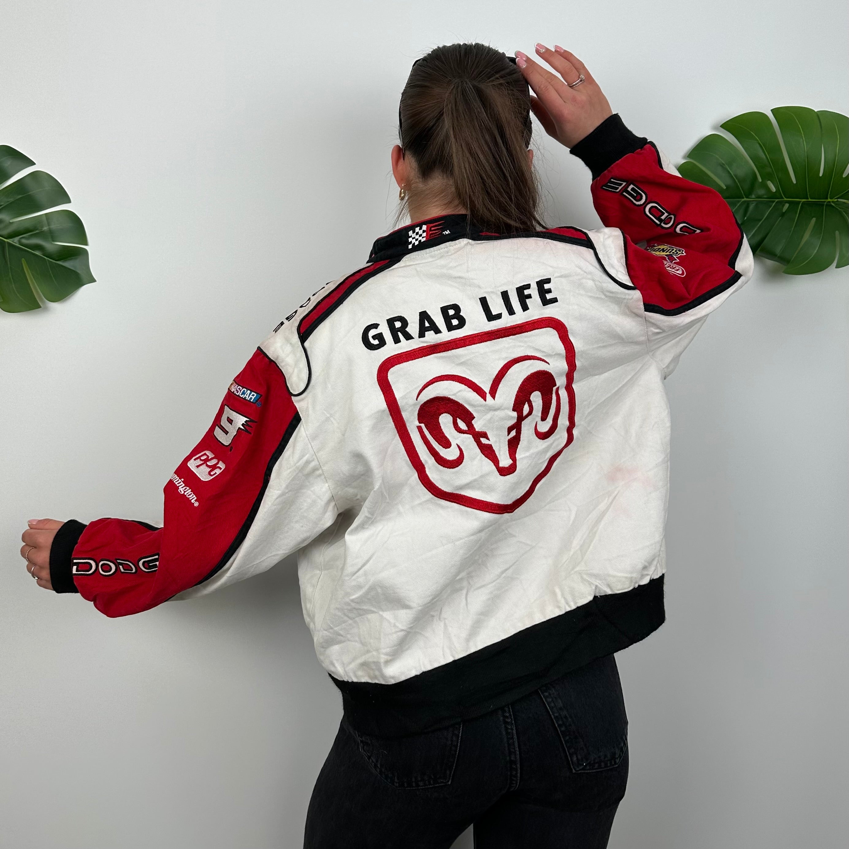 Jeff Hamilton Dodge Red & White NASCAR Chase Authentic Grab Life By The Horn Racing Jacket (S)