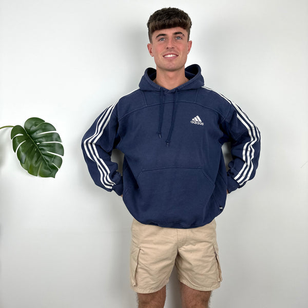 Adidas RARE Navy Embroidered Spell Out Hoodie (L)