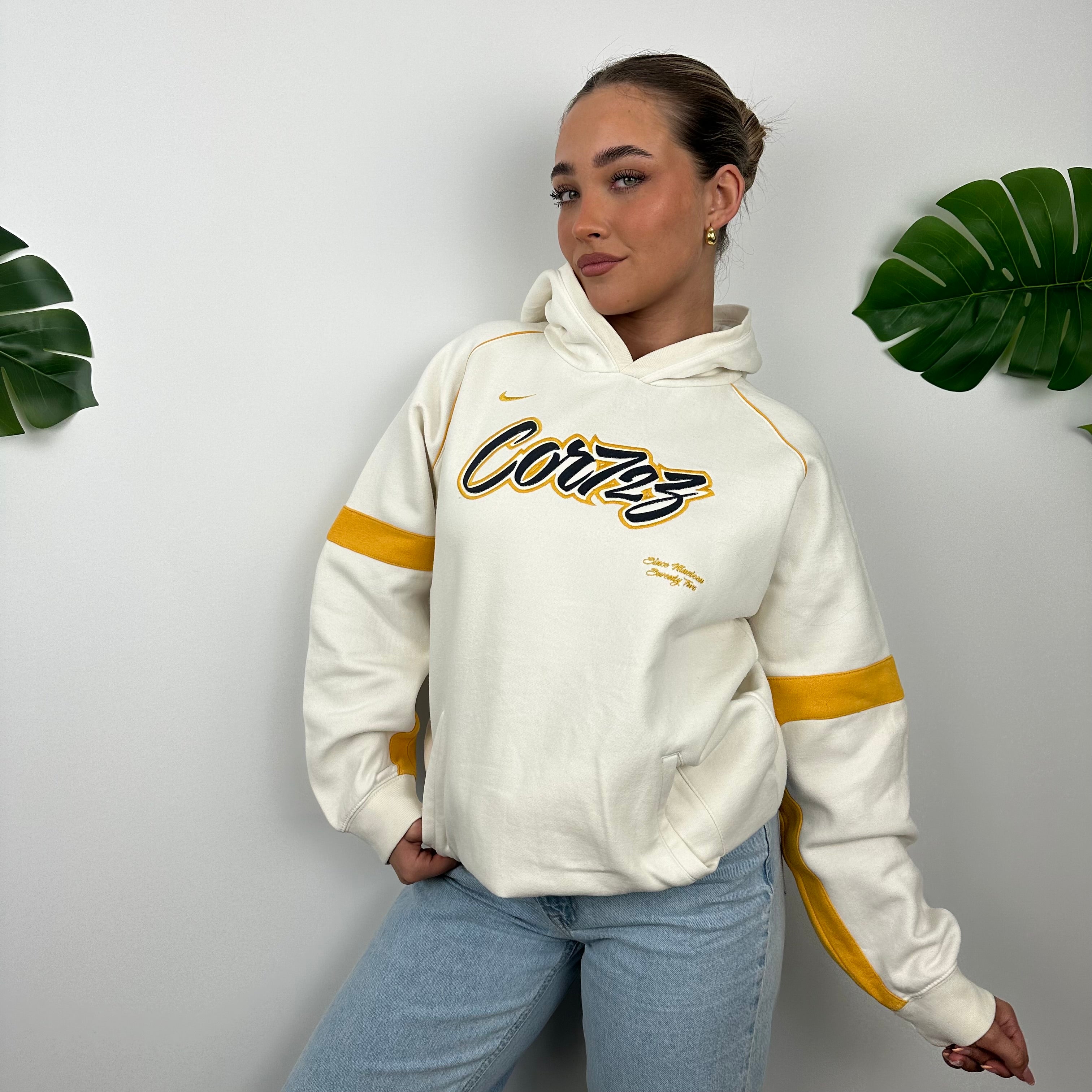 Nike Cortez RARE Cream Embroidered Spell Out Hoodie (M)