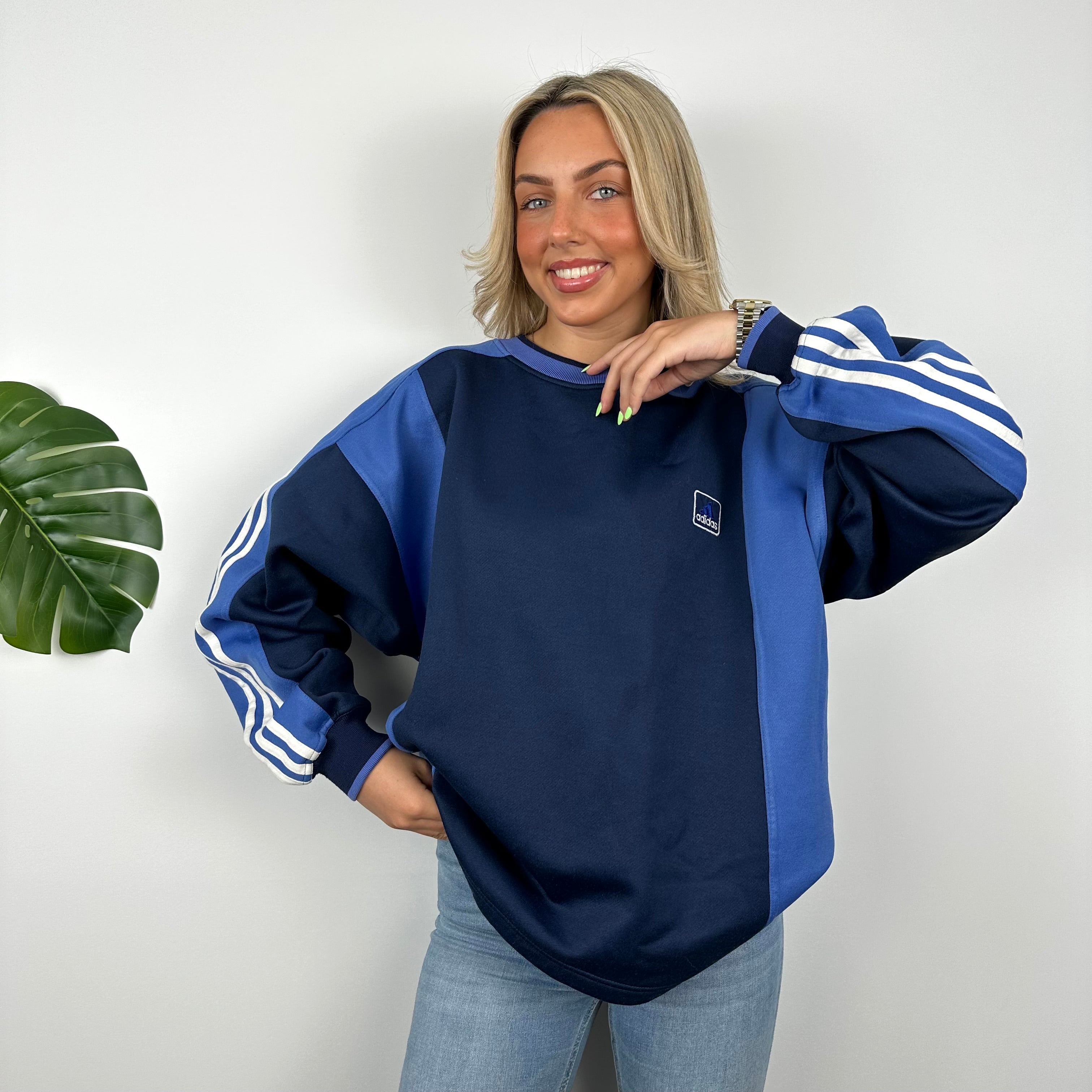 Adidas Blue Embroidered Spell Out Sweatshirt (M)