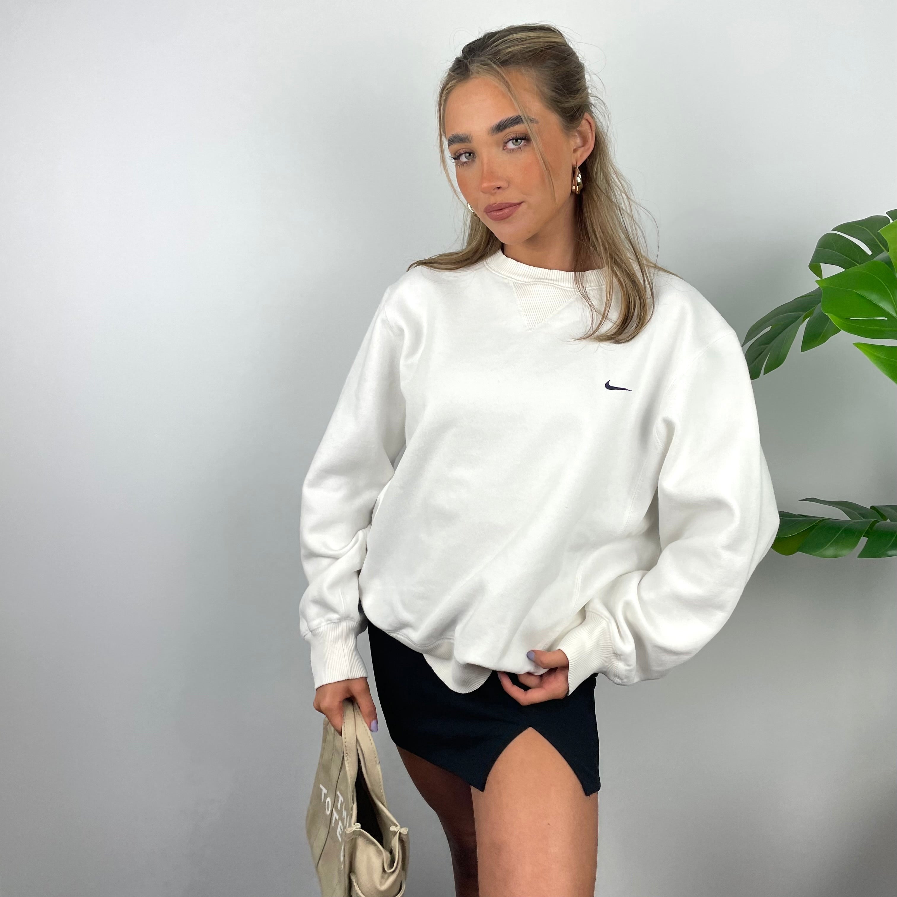 Nike White Embroidered Swoosh Sweatshirt (L)