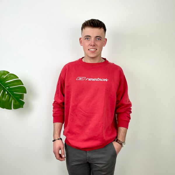 Reebok Red Embroidered Spell Out Sweatshirt (XL)